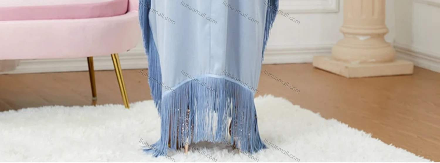 Wholesale Women's Arabic Dubai Muslim Islamic Satin Bat Sleeve Tassel Kaftan Dress With Scarf BNSQ1# - Liuhuamall