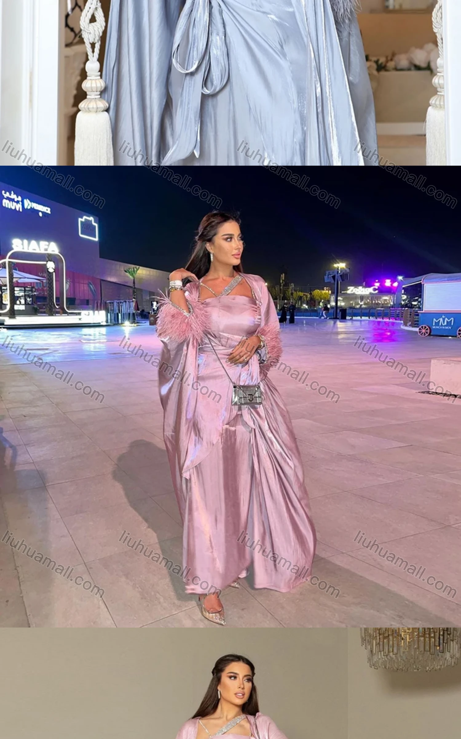 Wholesale Women's Satin Asymmetrical Plain Maxi Dress 2-piece Set MQ044# - Liuhuamall