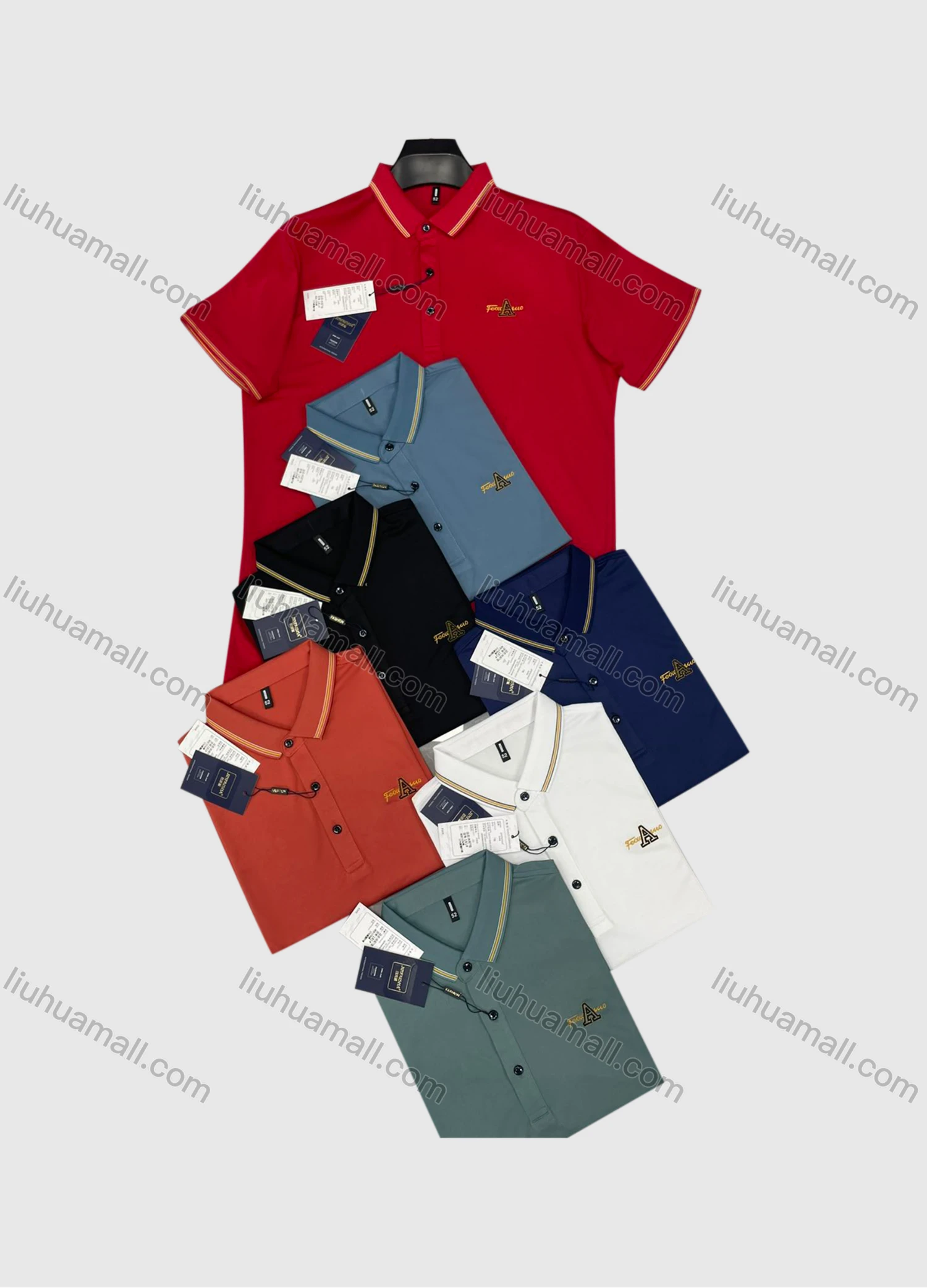 Wholesale Men's Casual Plain Short Sleeve Labelled Polo Shirts - Liuhuamall