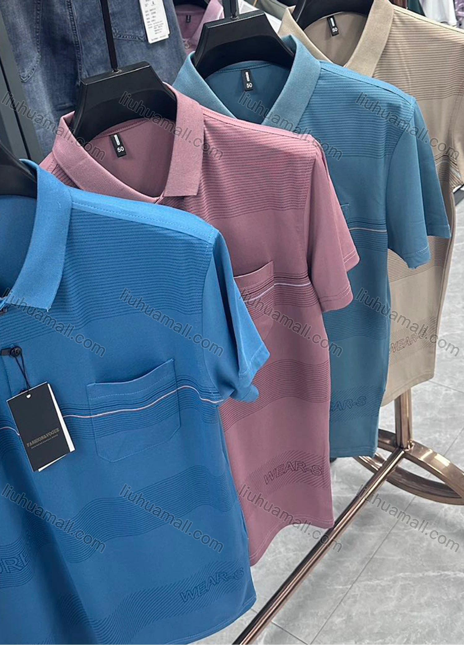 Wholesale Men's Casual Striped Short Sleeve Patch Pocket Polo Shirts - Liuhuamall