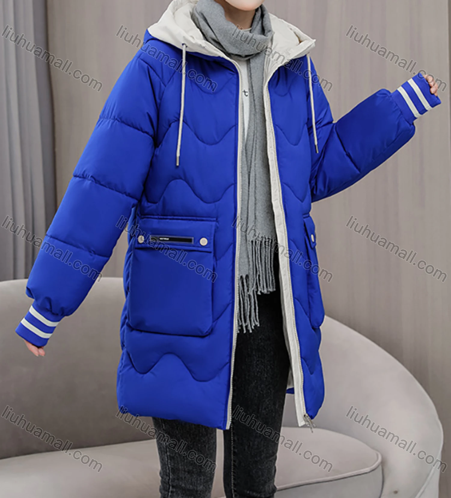 Wholesale Women's Casual Hooded Zipper Front Pockets Thermal Lined Quilted Coat 2008# - Liuhuamall