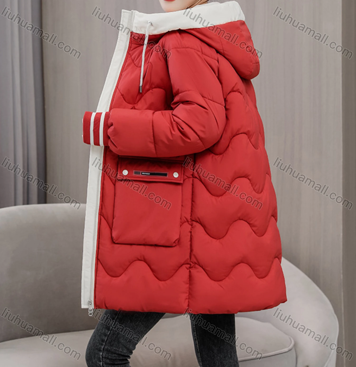 Wholesale Women's Casual Hooded Zipper Front Pockets Thermal Lined Quilted Coat 2008# - Liuhuamall