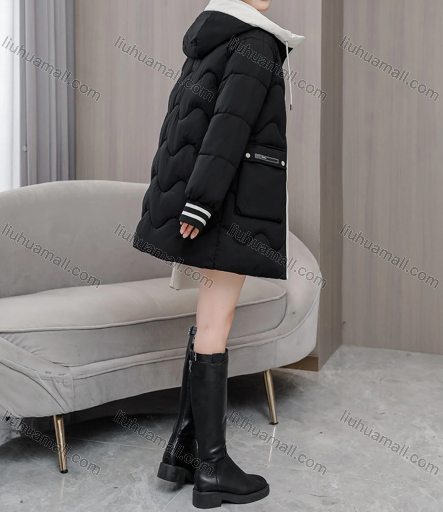 Wholesale Women's Casual Hooded Zipper Front Pockets Thermal Lined Quilted Coat 2008# - Liuhuamall