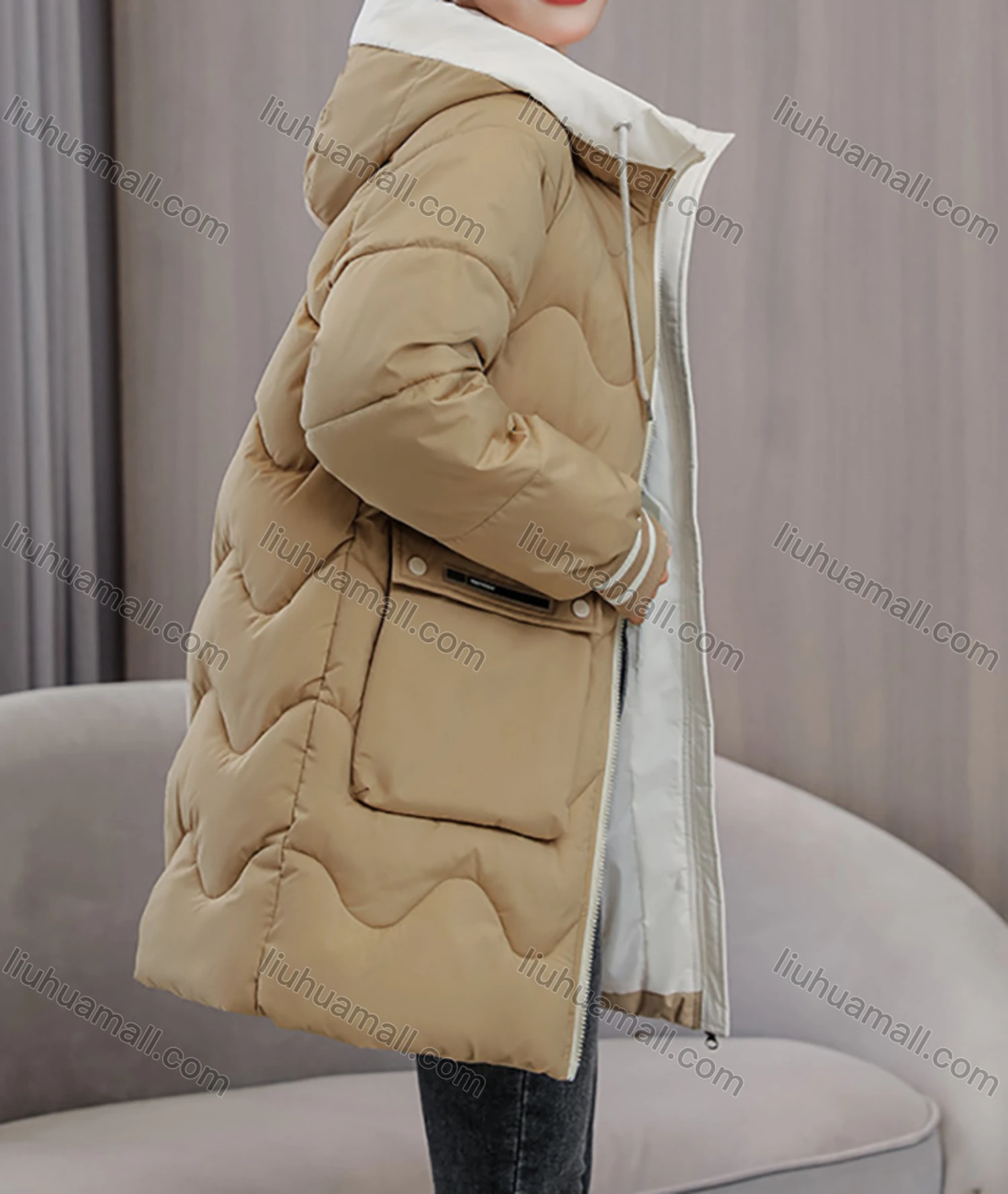 Wholesale Women's Casual Hooded Zipper Front Pockets Thermal Lined Quilted Coat 2008# - Liuhuamall