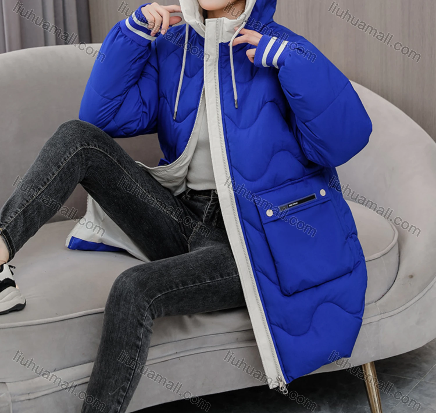 Wholesale Women's Casual Hooded Zipper Front Pockets Thermal Lined Quilted Coat 2008# - Liuhuamall