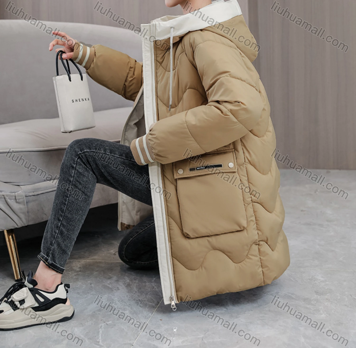 Wholesale Women's Casual Hooded Zipper Front Pockets Thermal Lined Quilted Coat 2008# - Liuhuamall