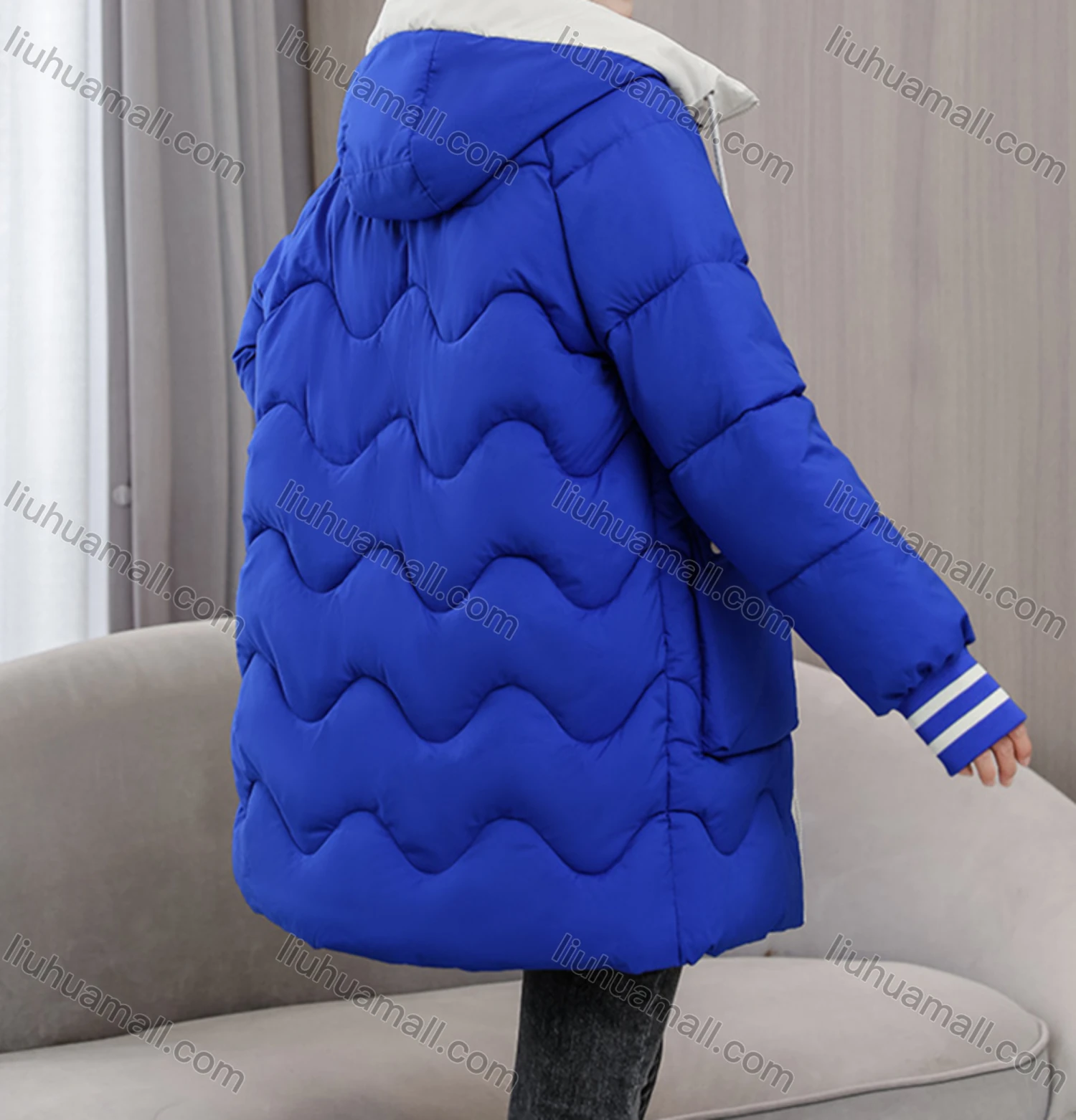 Wholesale Women's Casual Hooded Zipper Front Pockets Thermal Lined Quilted Coat 2008# - Liuhuamall