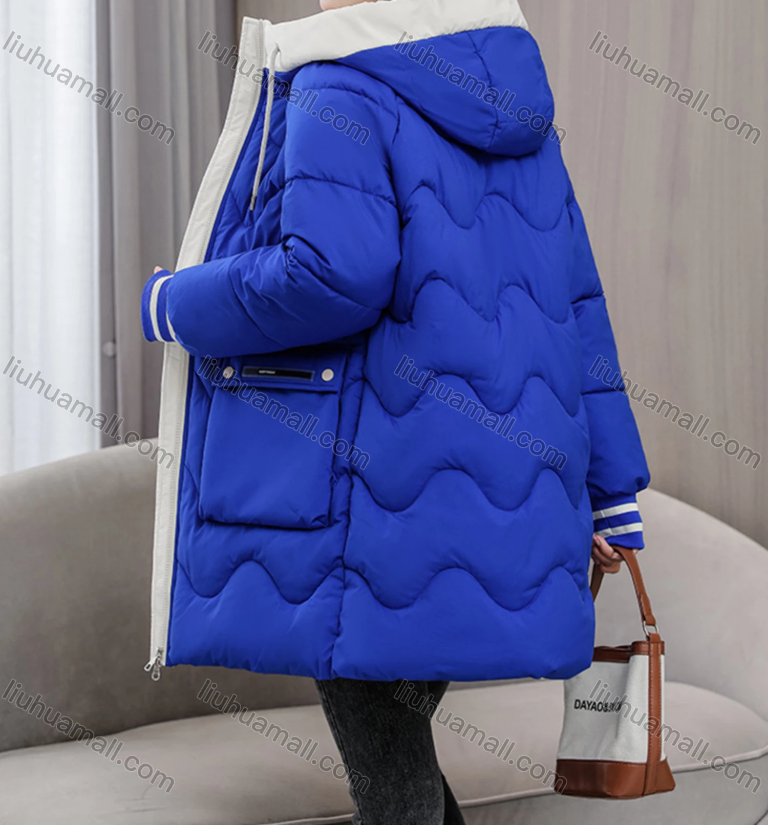 Wholesale Women's Casual Hooded Zipper Front Pockets Thermal Lined Quilted Coat 2008# - Liuhuamall