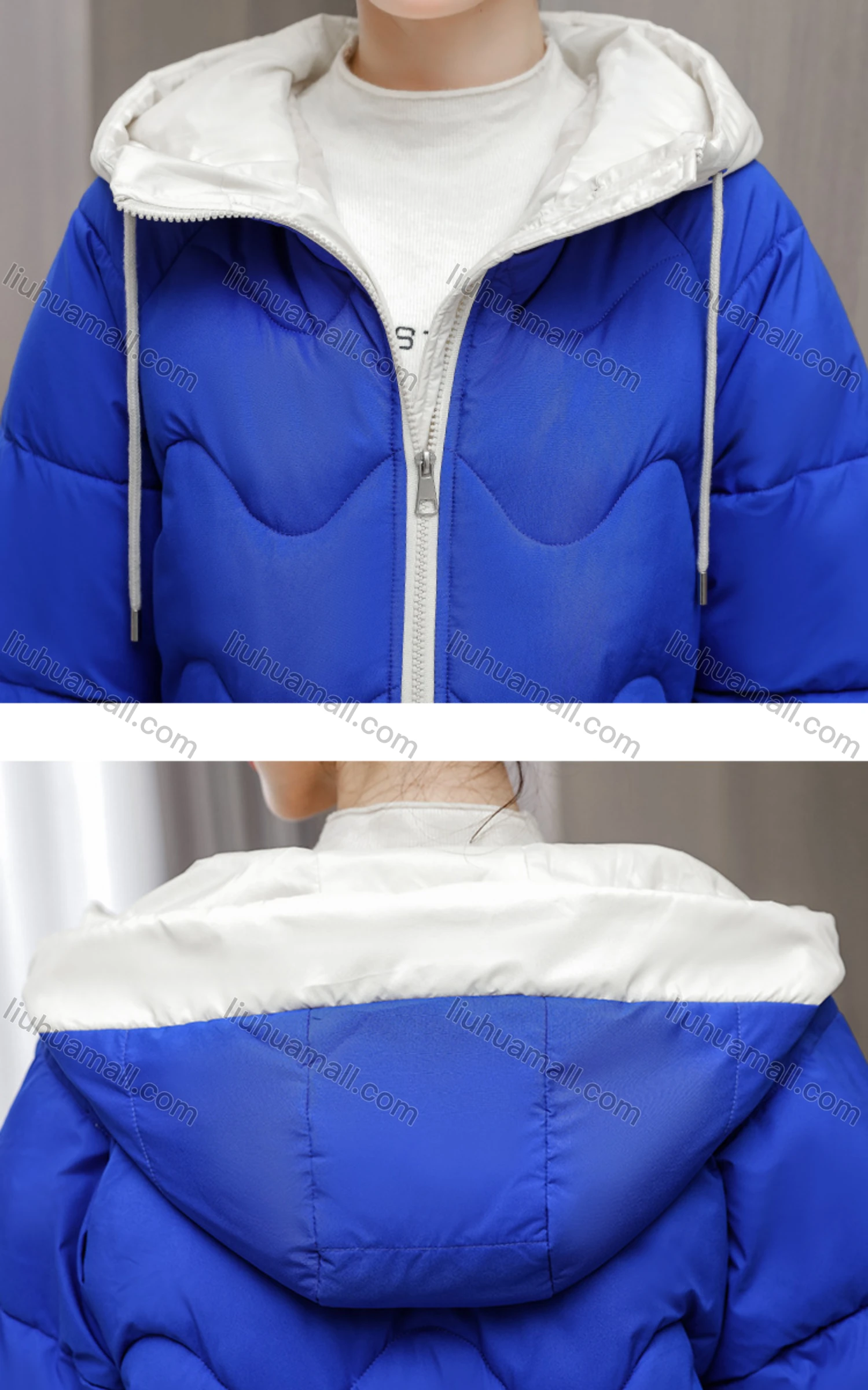 Wholesale Women's Casual Hooded Zipper Front Pockets Thermal Lined Quilted Coat 2008# - Liuhuamall
