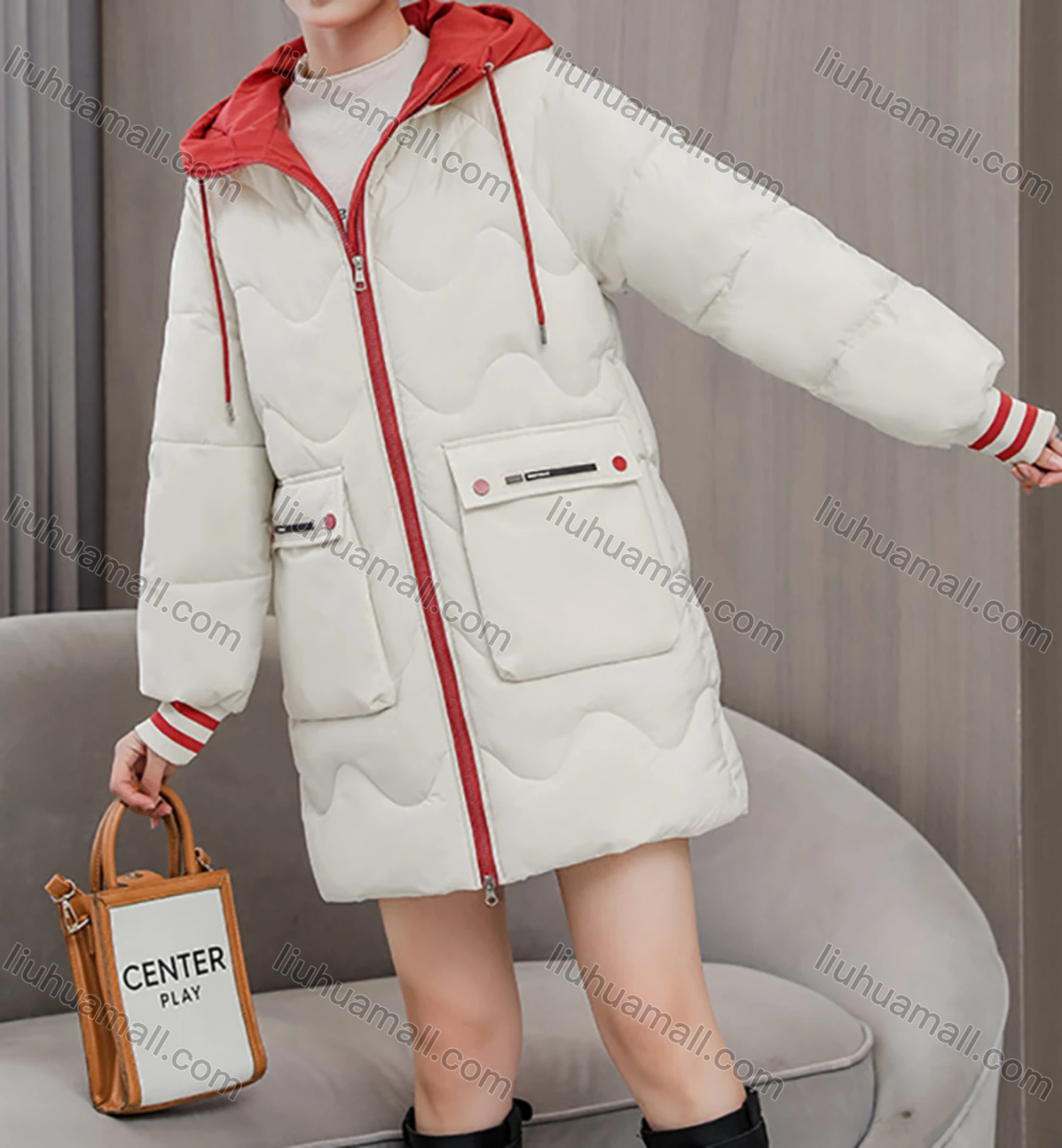 Wholesale Women's Casual Hooded Zipper Front Pockets Thermal Lined Quilted Coat 2008# - Liuhuamall