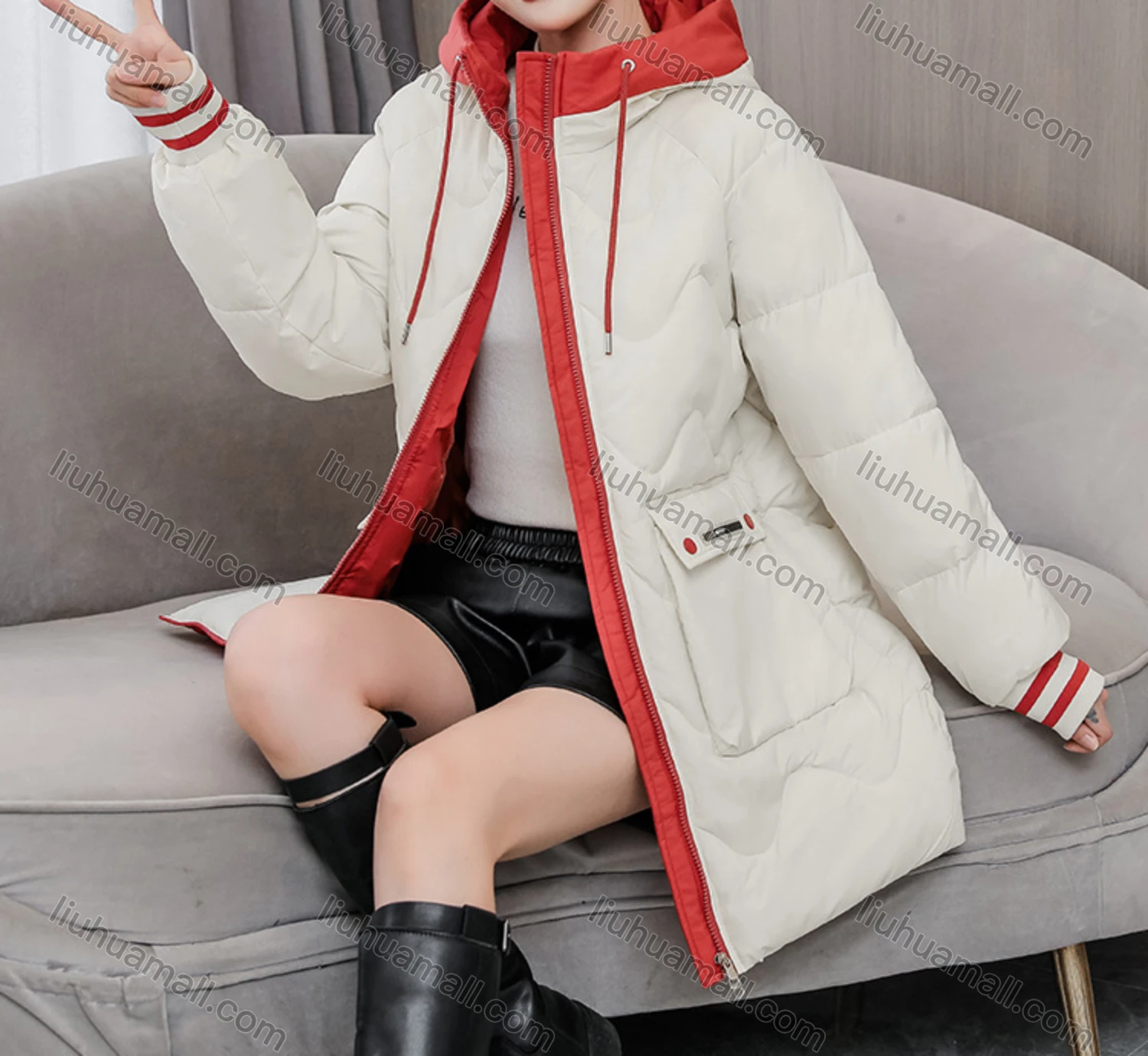 Wholesale Women's Casual Hooded Zipper Front Pockets Thermal Lined Quilted Coat 2008# - Liuhuamall