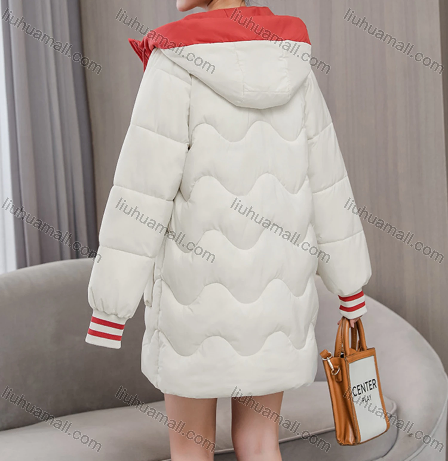 Wholesale Women's Casual Hooded Zipper Front Pockets Thermal Lined Quilted Coat 2008# - Liuhuamall