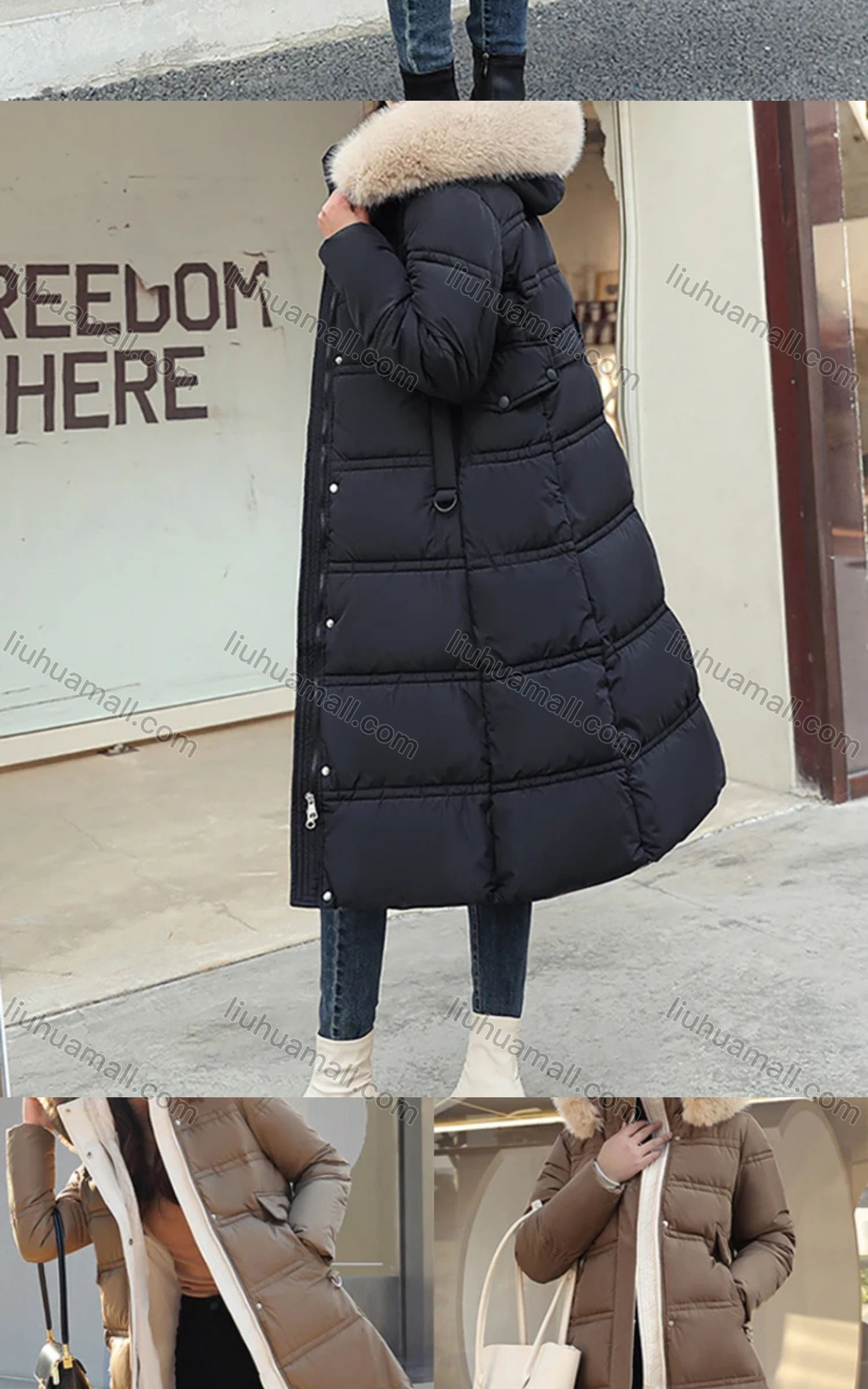Wholesale Women's Casual Fuzzy Hood Zipper Front Bow Knot Pockets Thermal Lined Coat 2022# - Liuhuamall