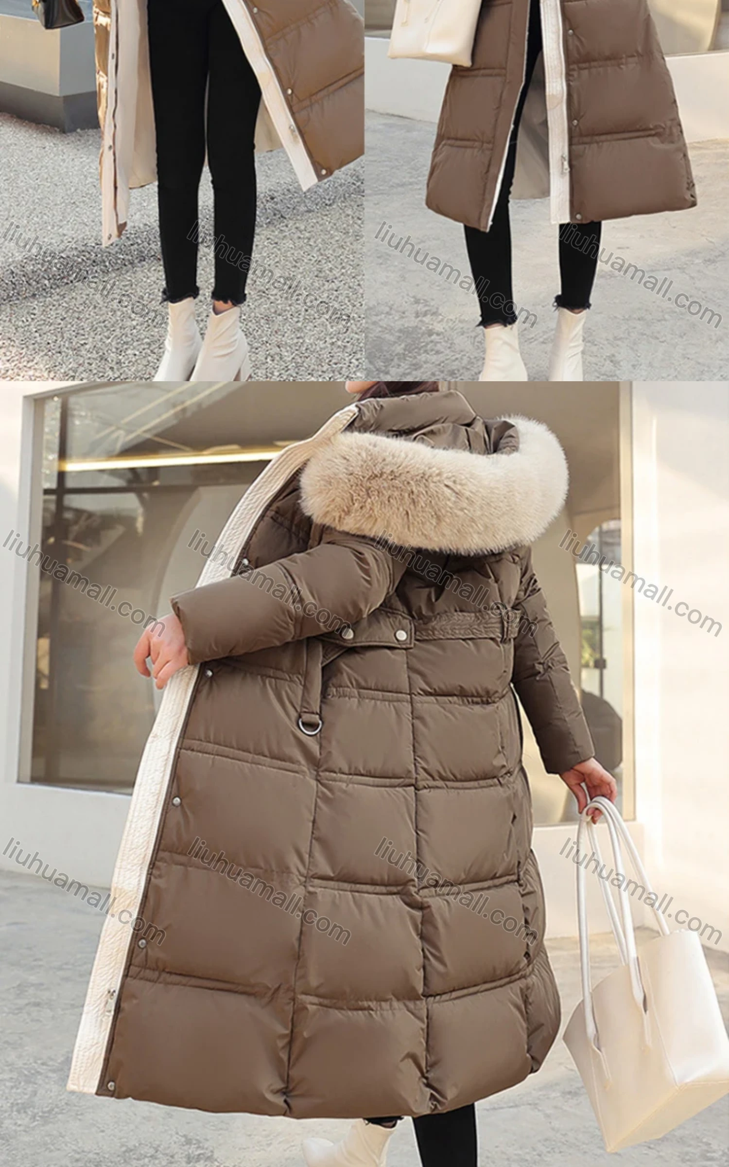 Wholesale Women's Casual Fuzzy Hood Zipper Front Bow Knot Pockets Thermal Lined Coat 2022# - Liuhuamall