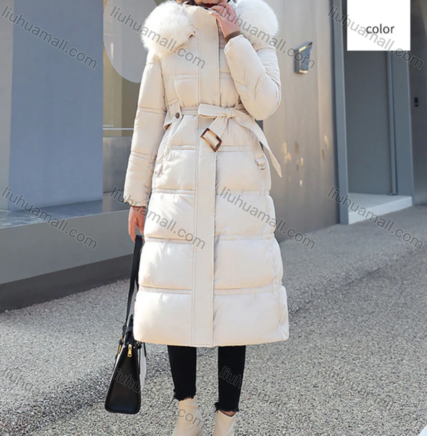 Wholesale Women's Casual Fuzzy Hood Zipper Front Bow Knot Pockets Thermal Lined Coat 2022# - Liuhuamall