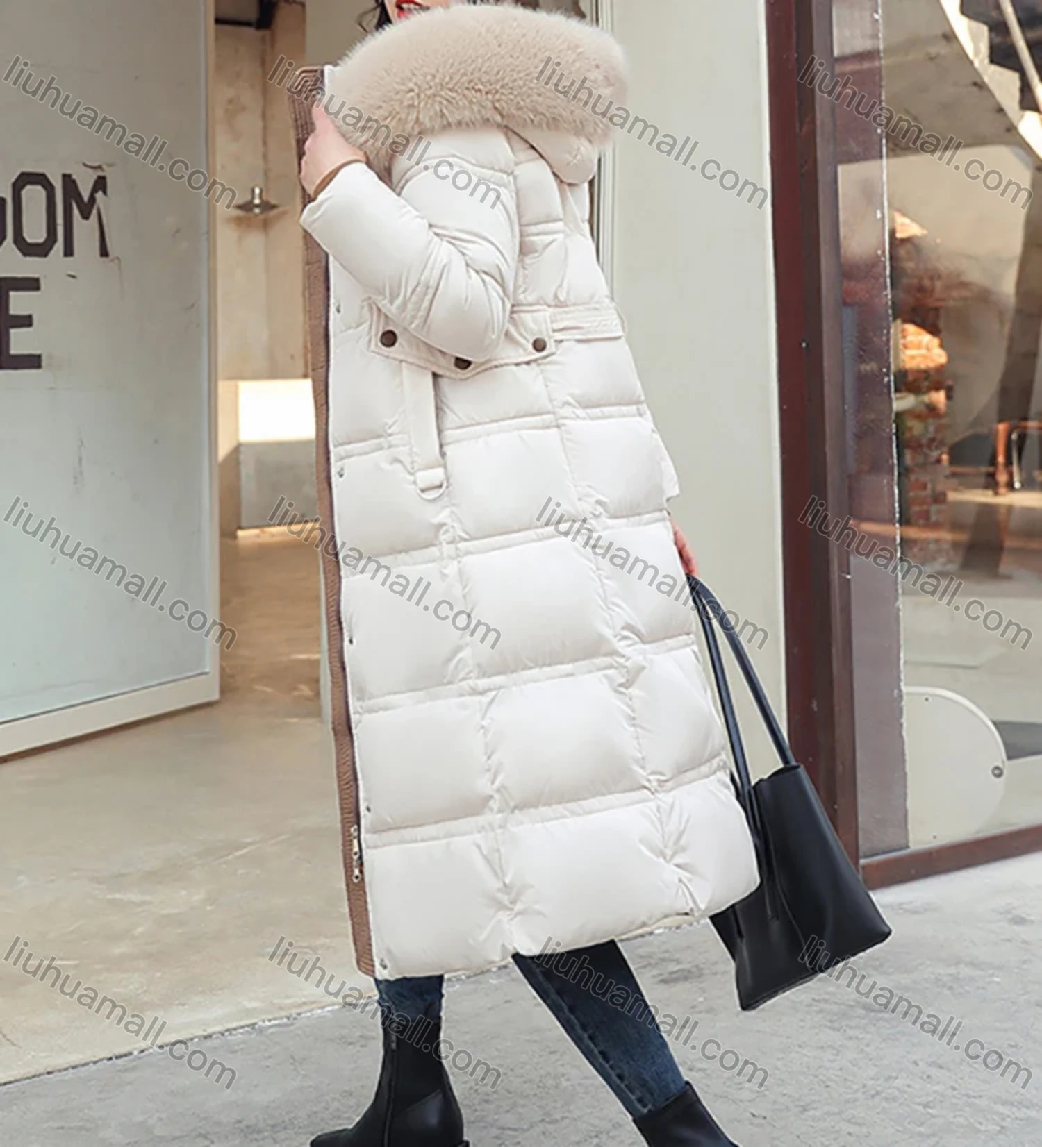 Wholesale Women's Casual Fuzzy Hood Zipper Front Bow Knot Pockets Thermal Lined Coat 2022# - Liuhuamall