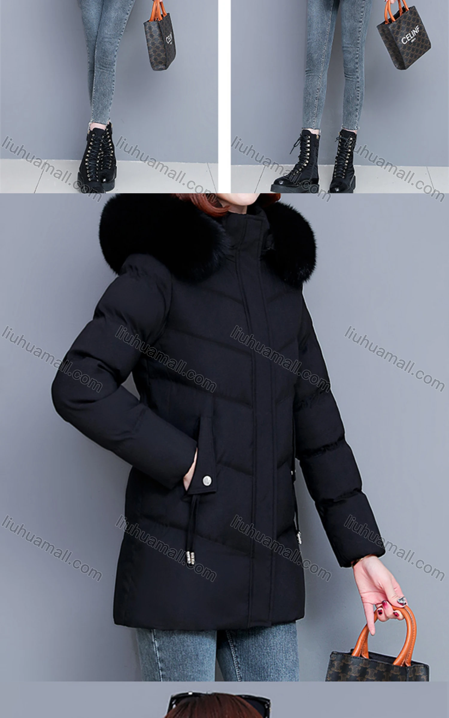 Wholesale Women's Casual Fuzzy Hood Zipper Front Pockets Thermal Lined Puffer Coat 2038# - Liuhuamall