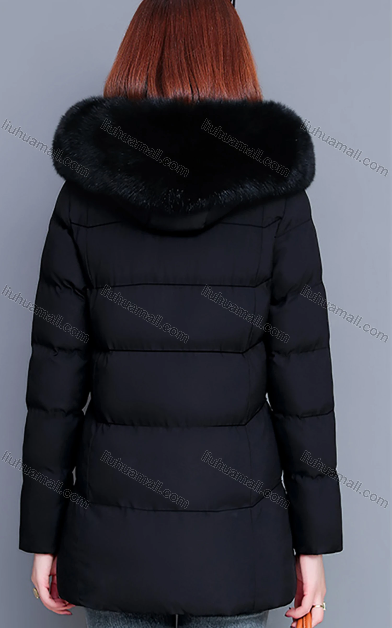 Wholesale Women's Casual Fuzzy Hood Zipper Front Pockets Thermal Lined Puffer Coat 2038# - Liuhuamall