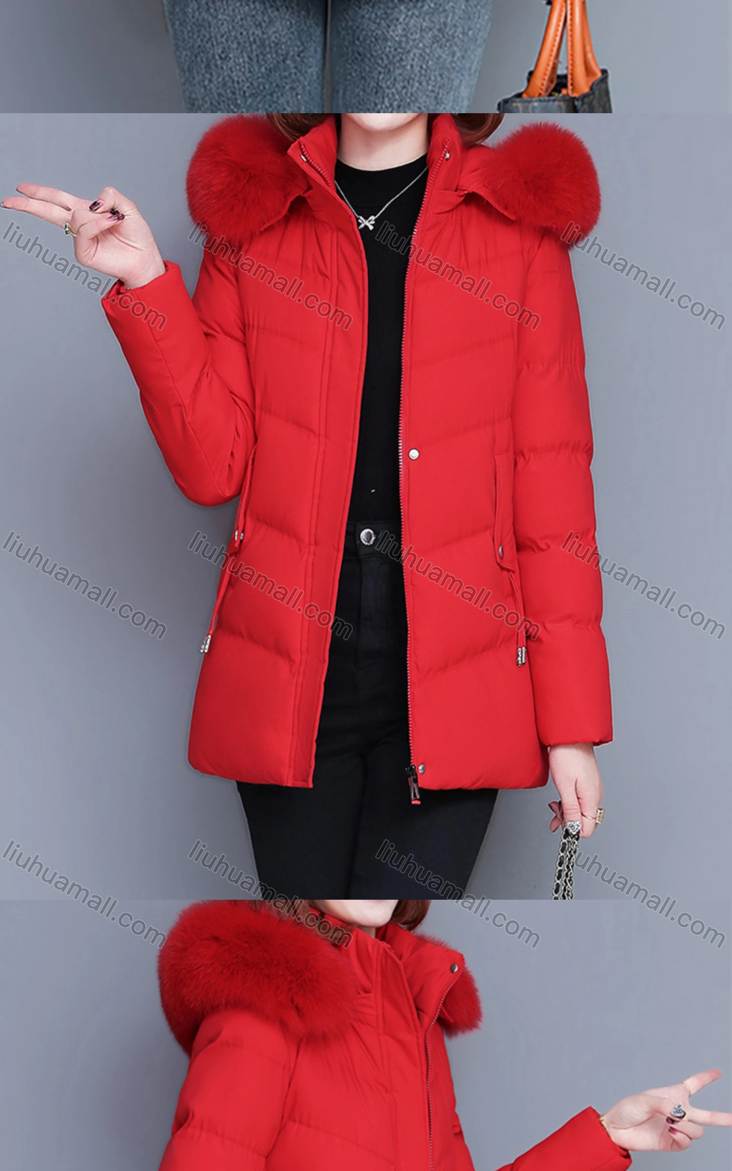 Wholesale Women's Casual Fuzzy Hood Zipper Front Pockets Thermal Lined Puffer Coat 2038# - Liuhuamall
