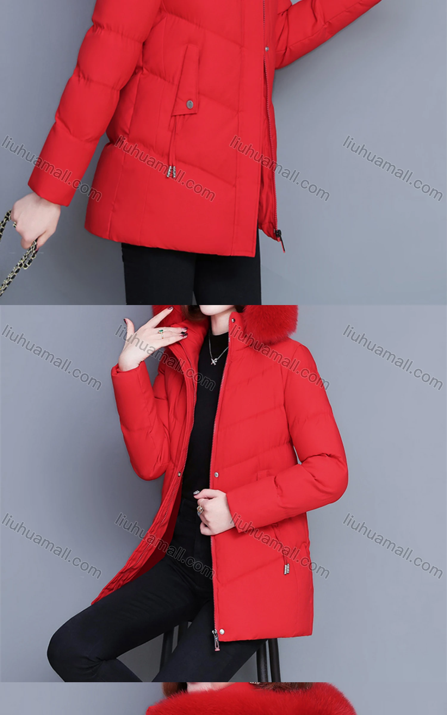 Wholesale Women's Casual Fuzzy Hood Zipper Front Pockets Thermal Lined Puffer Coat 2038# - Liuhuamall