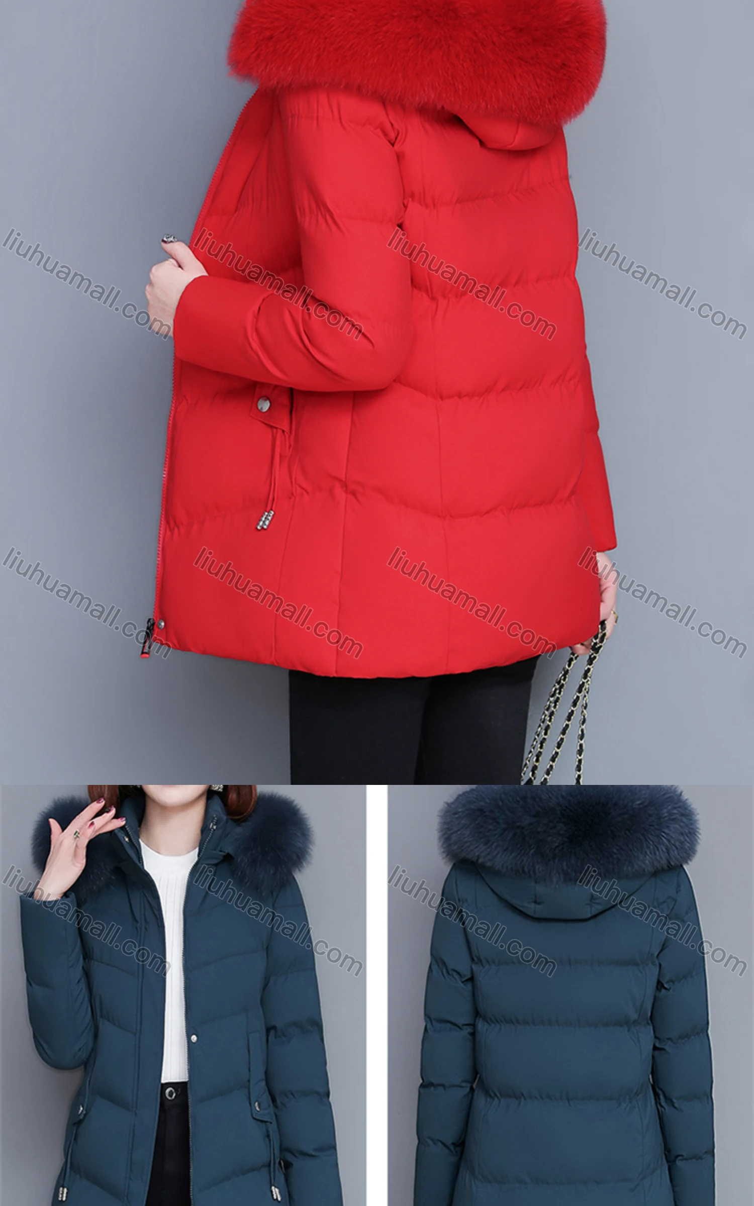 Wholesale Women's Casual Fuzzy Hood Zipper Front Pockets Thermal Lined Puffer Coat 2038# - Liuhuamall