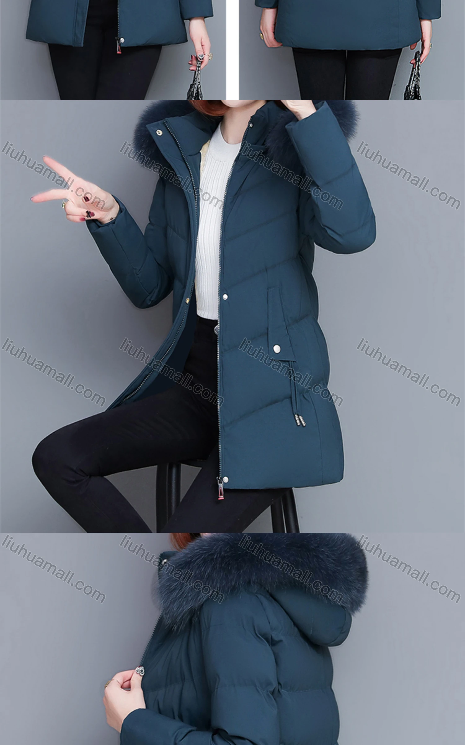 Wholesale Women's Casual Fuzzy Hood Zipper Front Pockets Thermal Lined Puffer Coat 2038# - Liuhuamall