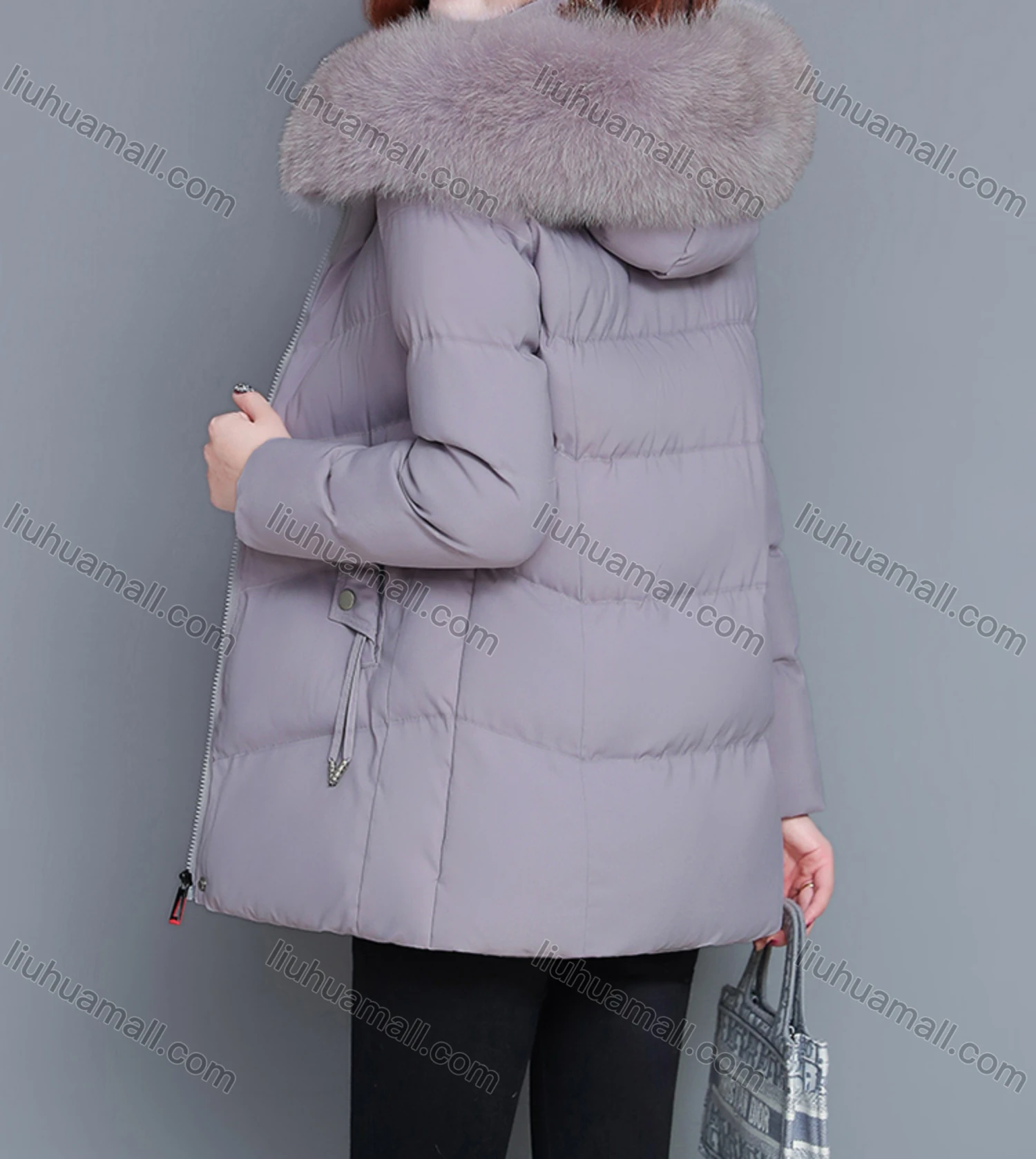 Wholesale Women's Casual Fuzzy Hood Zipper Front Pockets Thermal Lined Puffer Coat 2038# - Liuhuamall