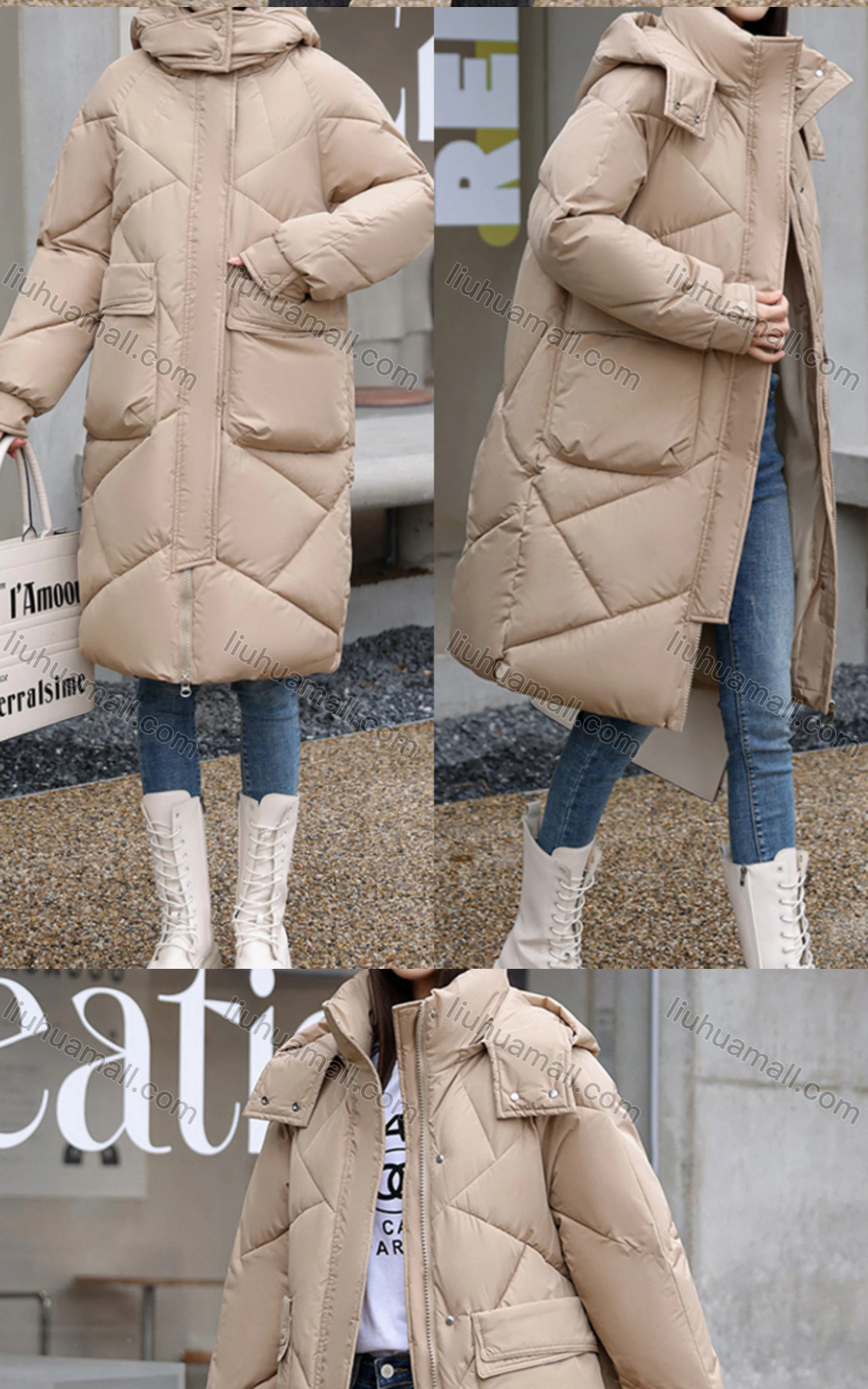 Wholesale Women's Casual Hooded Zipper Front Pockets Thermal Lined Coat 2208# - Liuhuamall