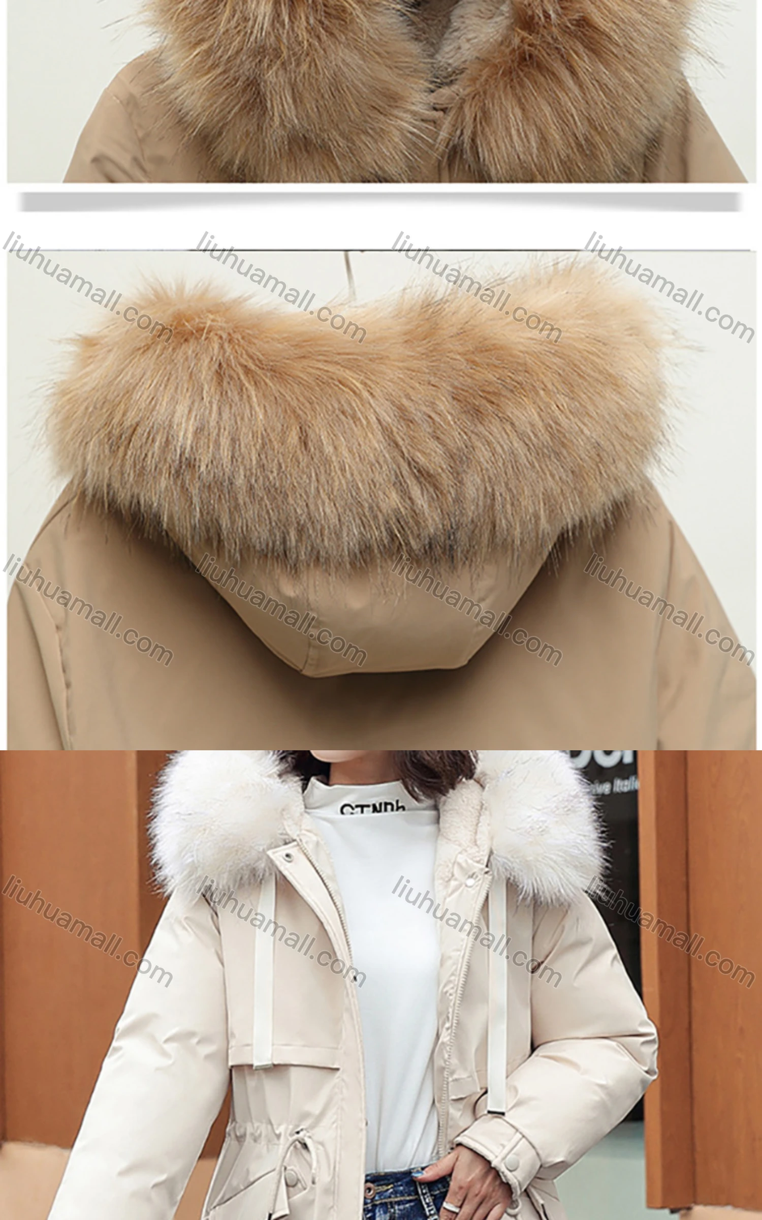 Wholesale Women's Casual Fuzzy Hood Zipper Front Drawstring Thermal Lined Parka Coat 2211# - Liuhuamall