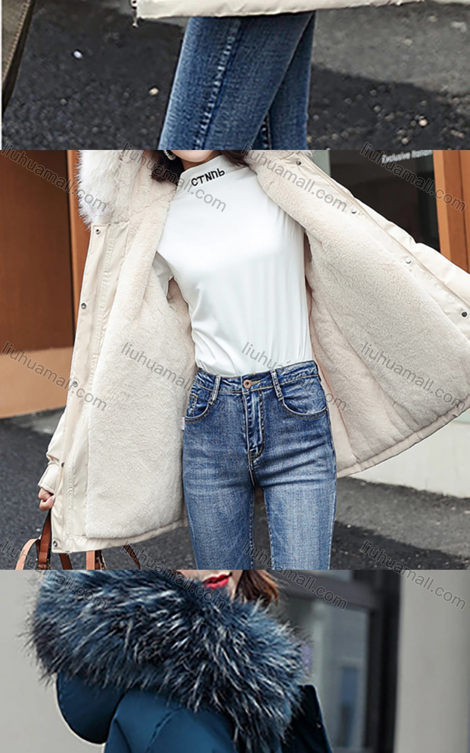 Wholesale Women's Casual Fuzzy Hood Zipper Front Drawstring Thermal Lined Parka Coat 2211# - Liuhuamall