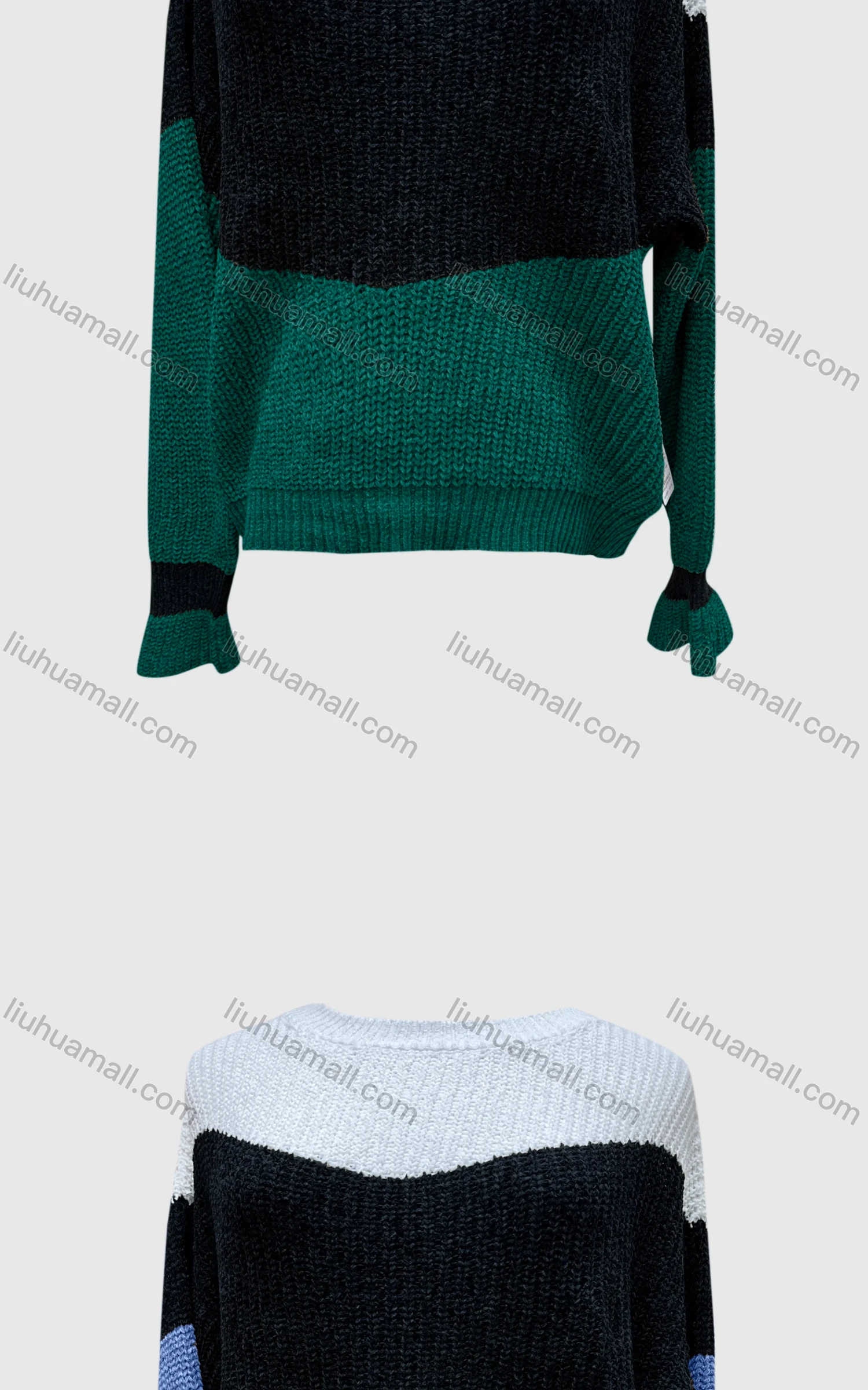 Wholesale Women's Casual Crew Neck Extra Long Sleeve Colorblock Sweater L23133# - Liuhuamall