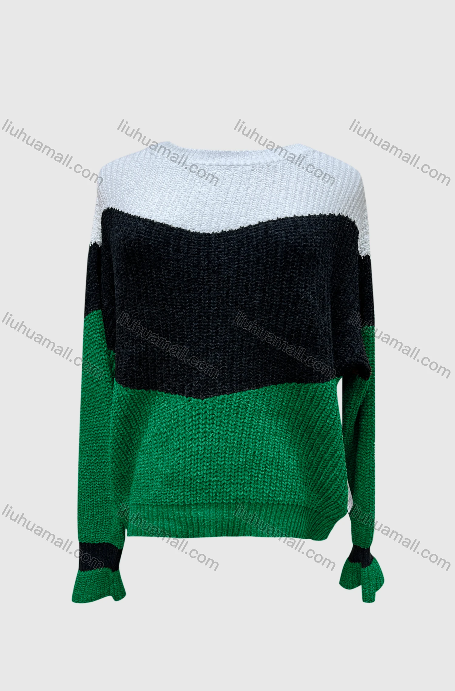 Wholesale Women's Casual Crew Neck Extra Long Sleeve Colorblock Sweater L23133# - Liuhuamall