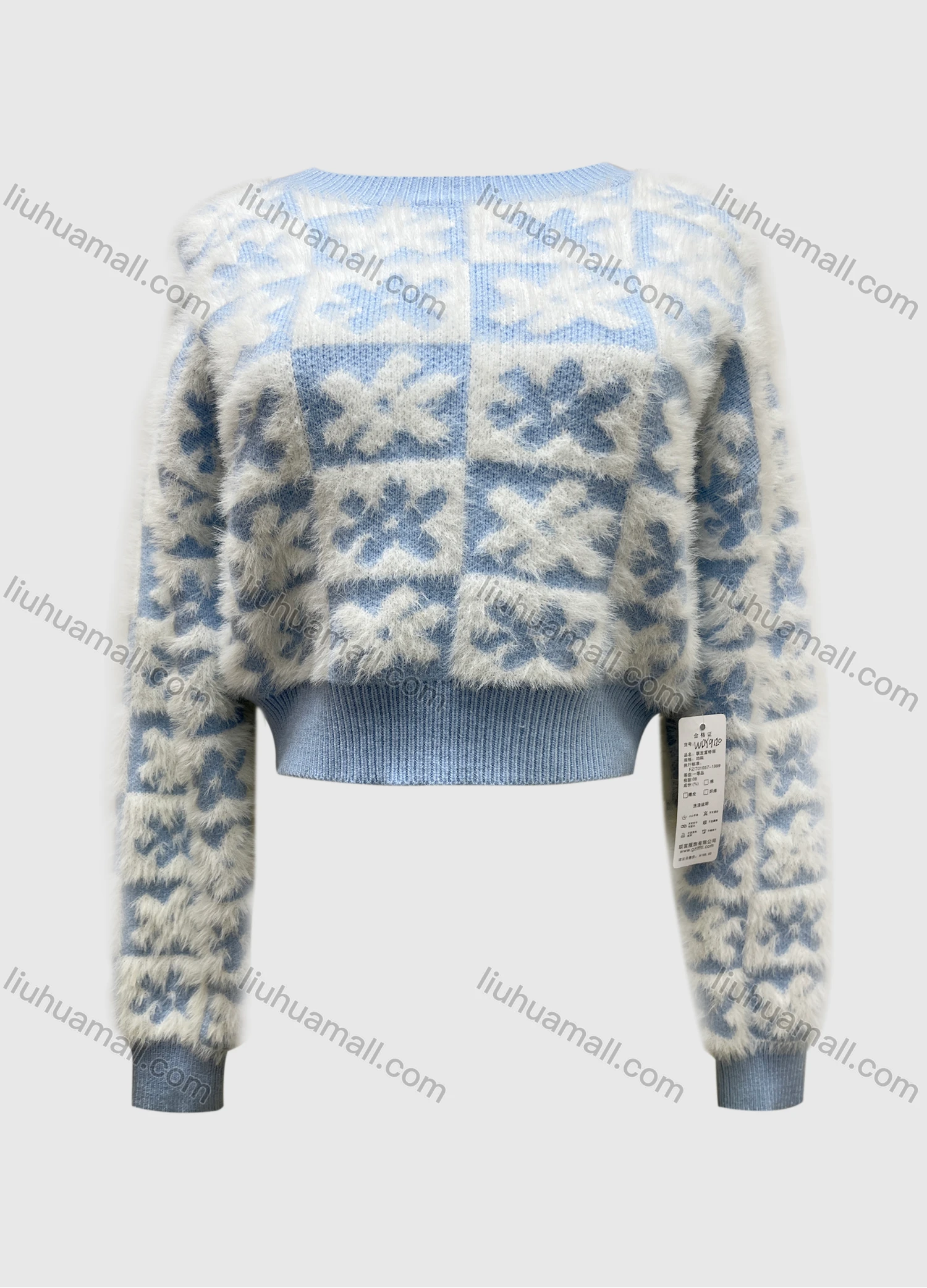 Wholesale Women's Casual Crew Neck Long Sleeve Snowflake Crop Sweater WDY9120# - Liuhuamall