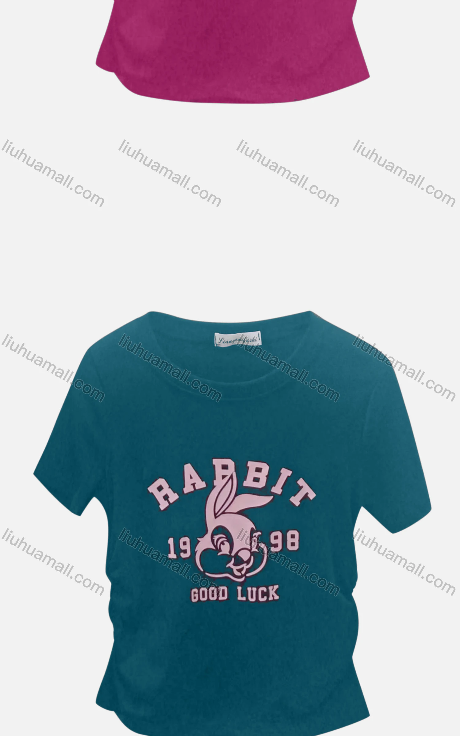Wholesale Women's Casual Crew Neck Short Sleeve Rabbit Letter Tee 6003# - Liuhuamall