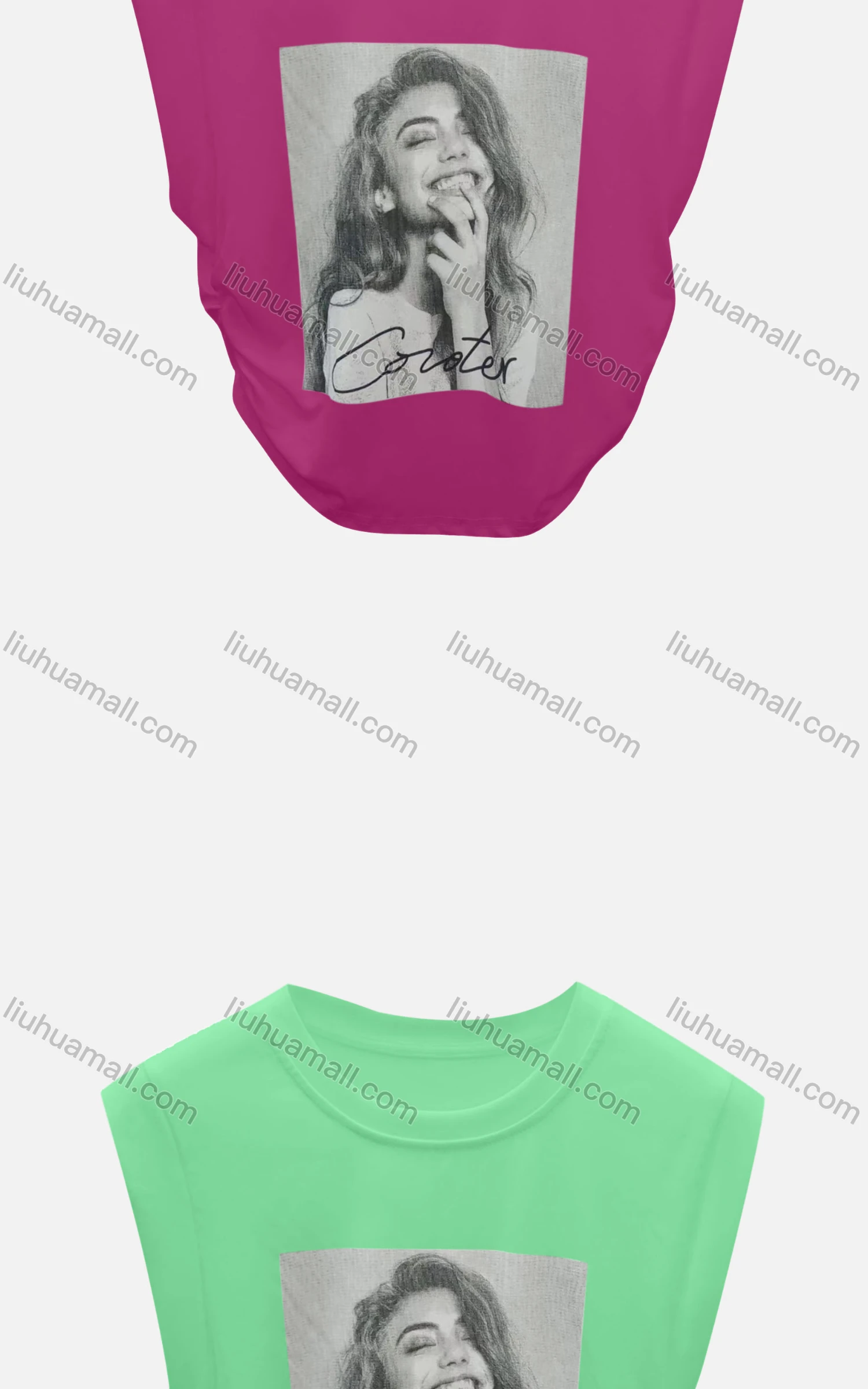 Wholesale Women's Casual Crew Neck Sleeveless Graphic Letter Crop Top 6008# - Liuhuamall