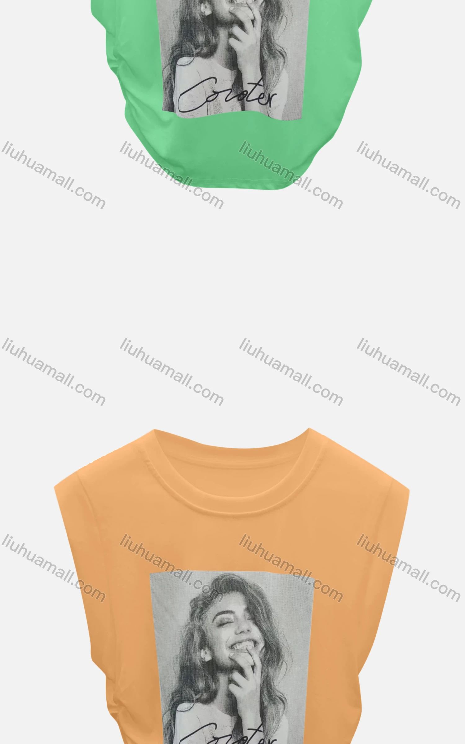 Wholesale Women's Casual Crew Neck Sleeveless Graphic Letter Crop Top 6008# - Liuhuamall