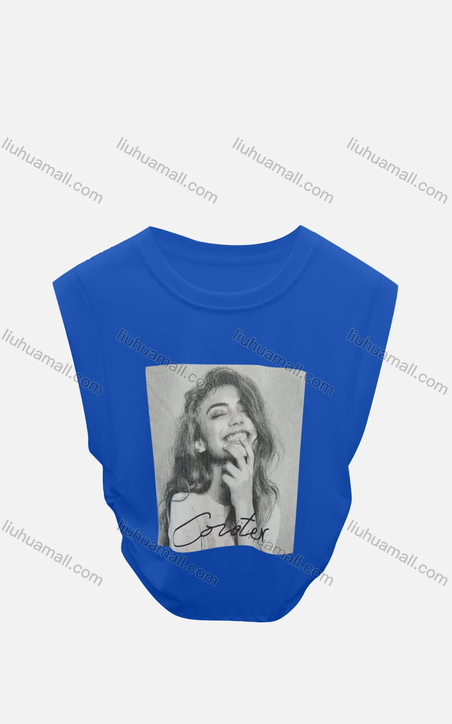 Wholesale Women's Casual Crew Neck Sleeveless Graphic Letter Crop Top 6008# - Liuhuamall