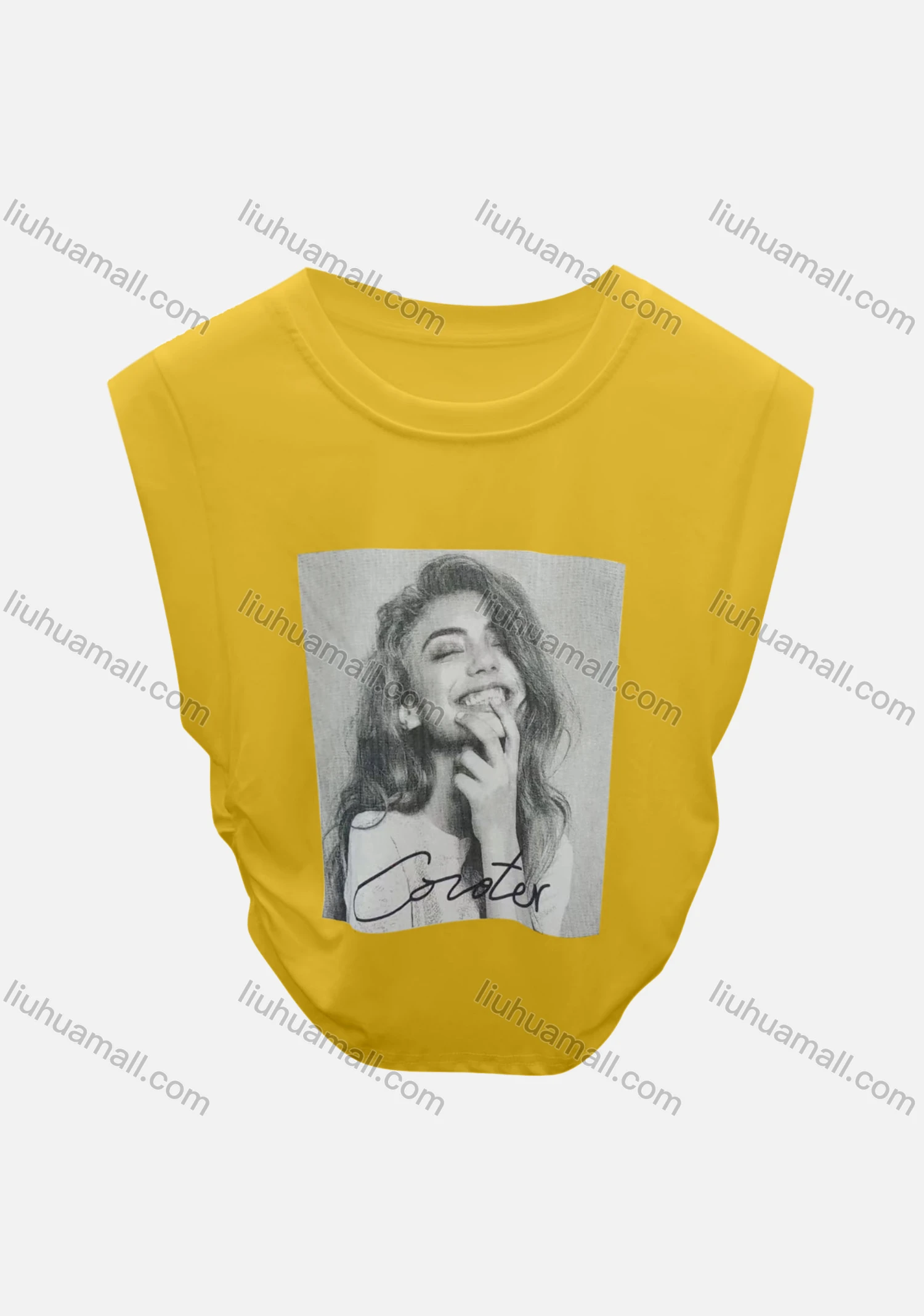 Wholesale Women's Casual Crew Neck Sleeveless Graphic Letter Crop Top 6008# - Liuhuamall