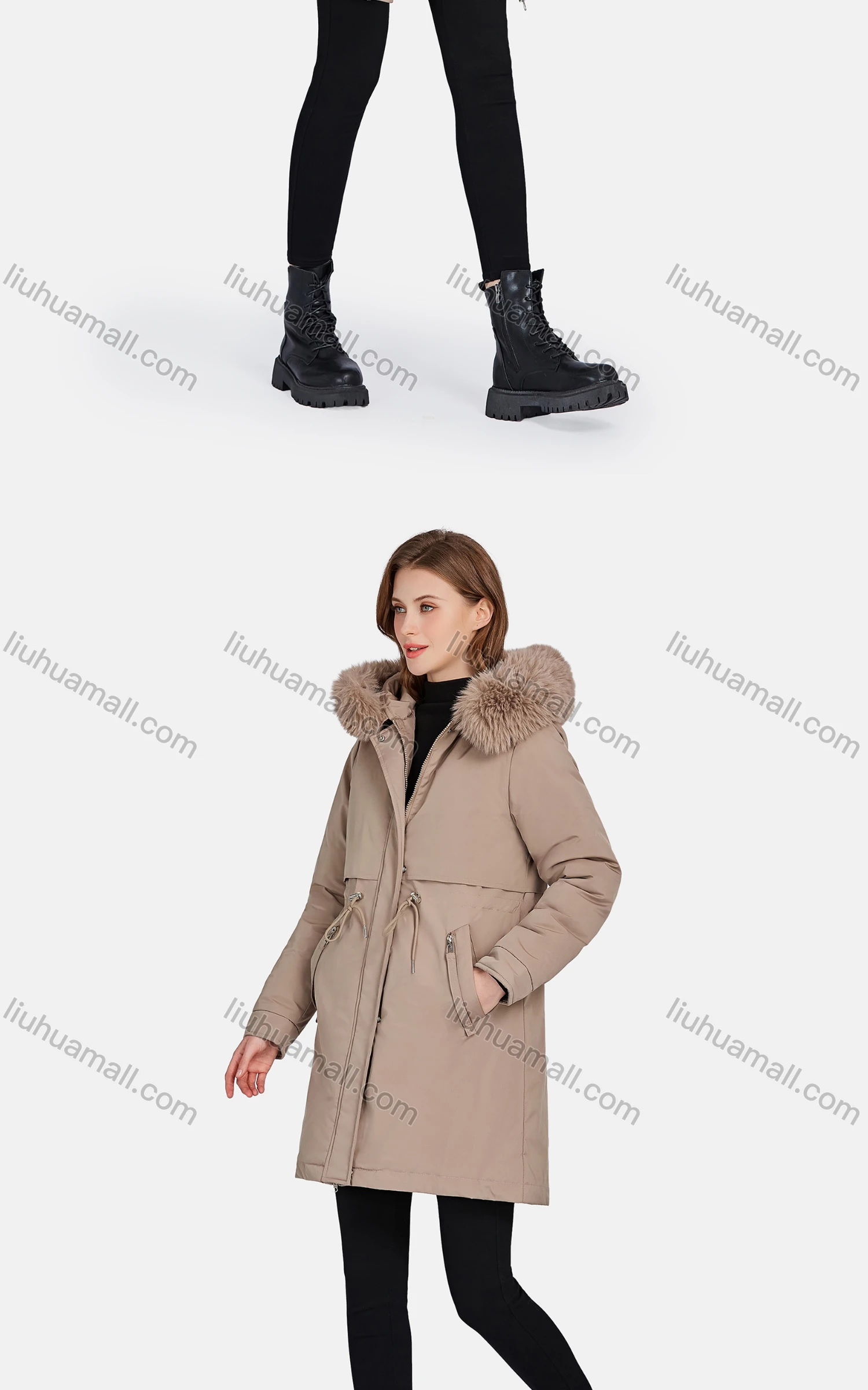 Wholesale Women's Casual Fuzzy Hood Zipper Front Pockets Thermal Lined Parka Coat 2223# - Liuhuamall