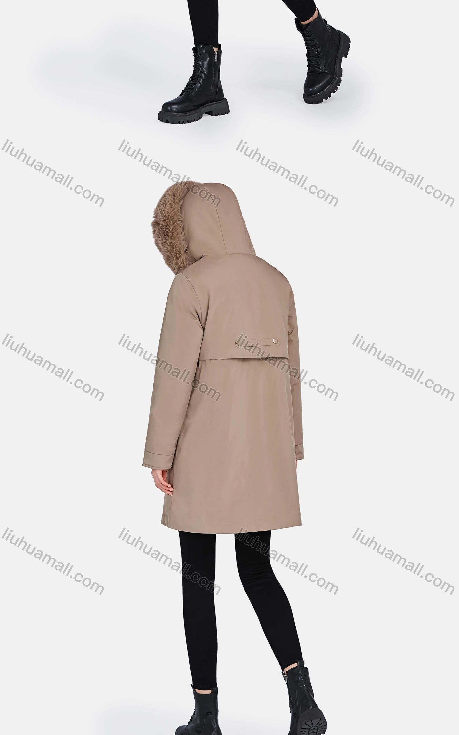 Wholesale Women's Casual Fuzzy Hood Zipper Front Pockets Thermal Lined Parka Coat 2223# - Liuhuamall