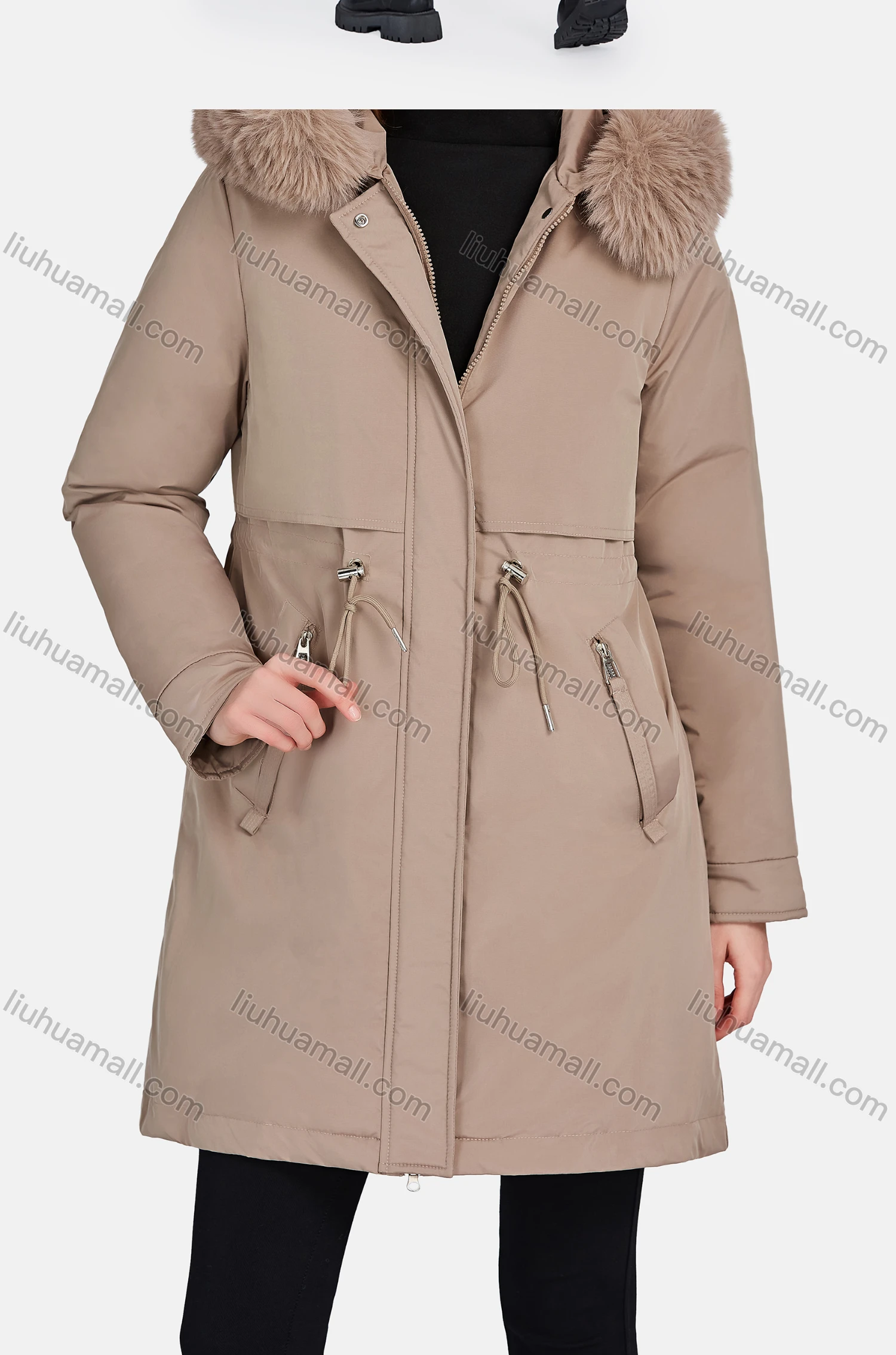 Wholesale Women's Casual Fuzzy Hood Zipper Front Pockets Thermal Lined Parka Coat 2223# - Liuhuamall