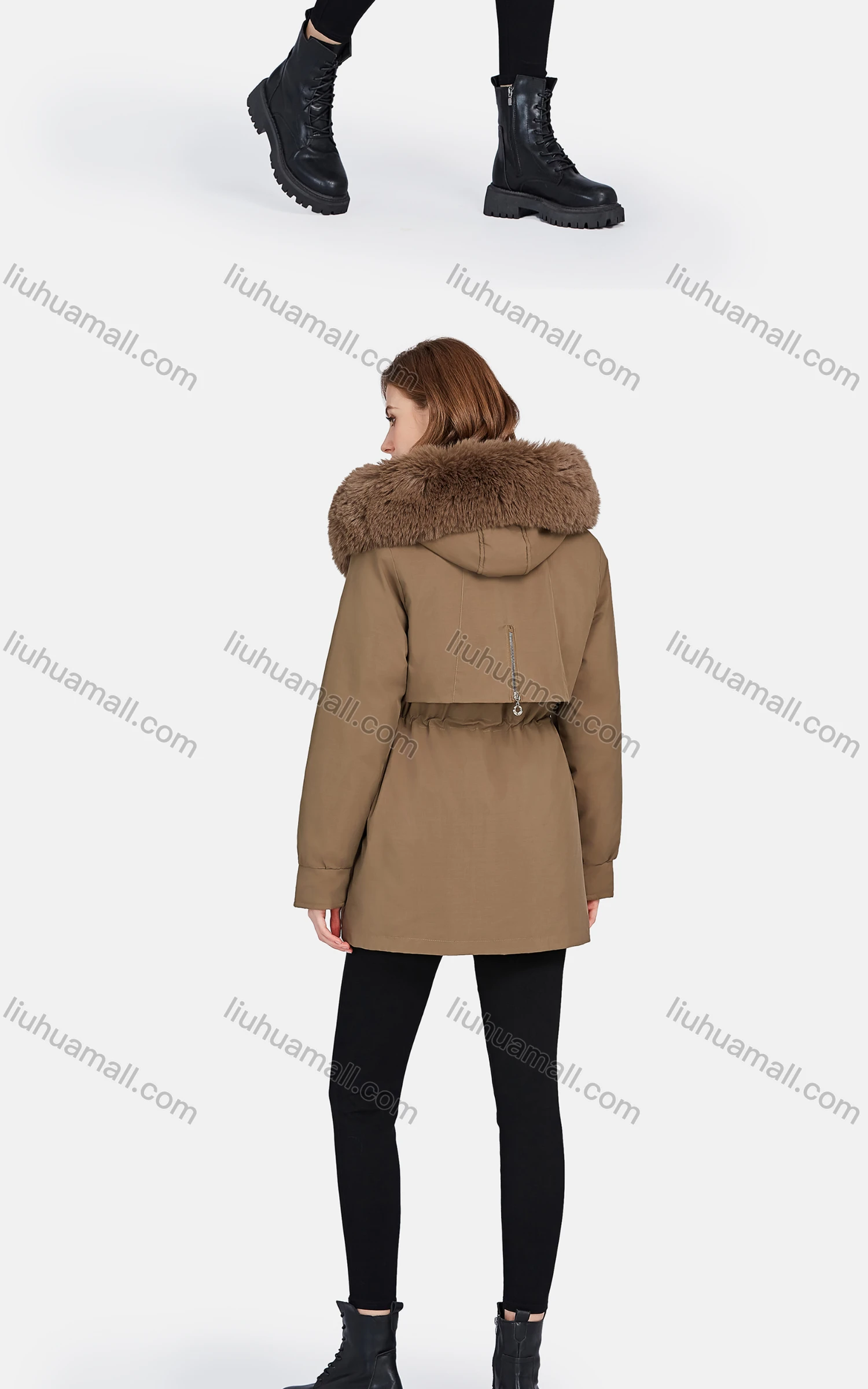 Wholesale Women's Casual Fuzzy Hood Pockets Removable Thermal Lined Parka Coat 2206# - Liuhuamall