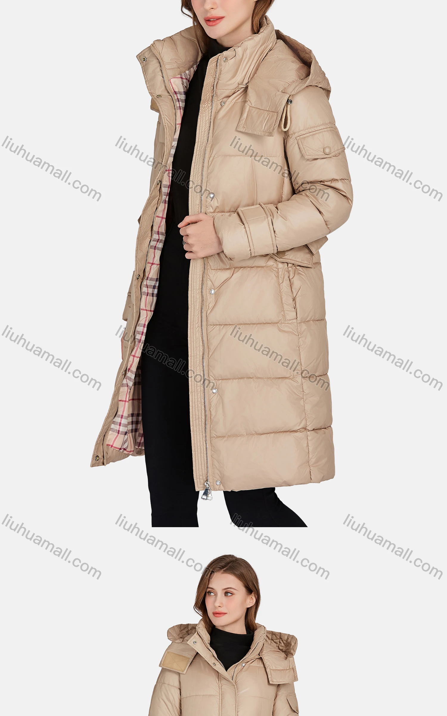 Wholesale Women's Casual Hooded Zipper Front Pockets Thermal Lined Coat 2211# - Liuhuamall