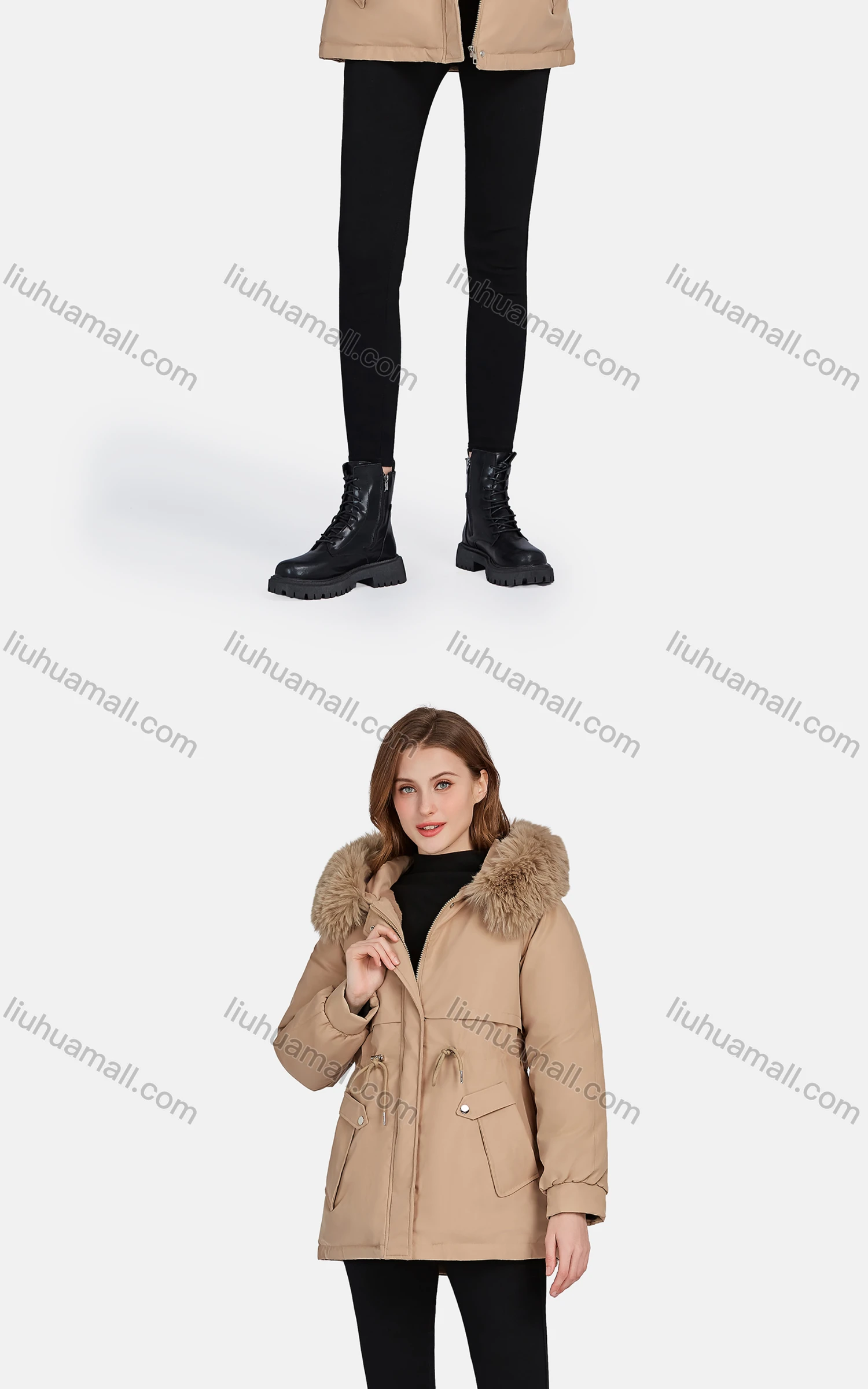 Wholesale Women's Casual Fuzzy Hood Zipper Front Pockets Thermal Lined Parka Coat 922# - Liuhuamall