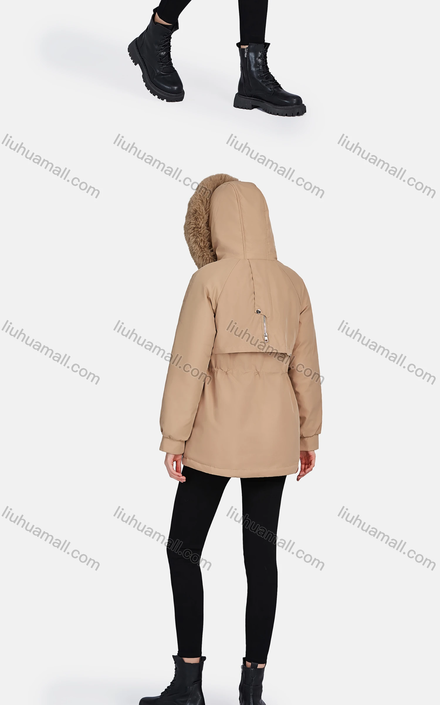 Wholesale Women's Casual Fuzzy Hood Zipper Front Pockets Thermal Lined Parka Coat 922# - Liuhuamall