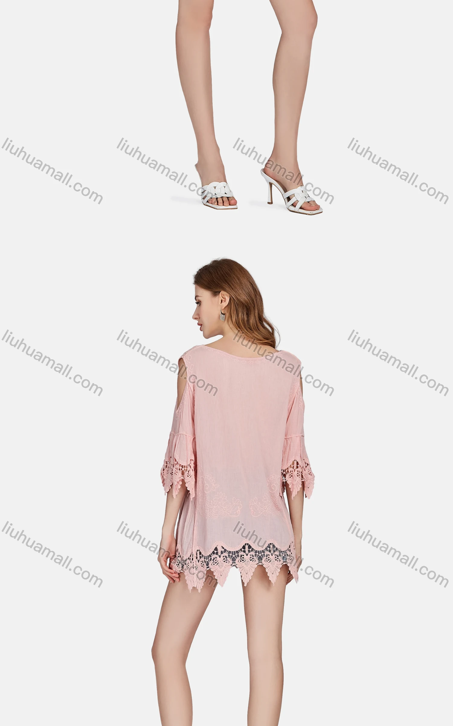 Wholesale Women's Casual Cold Shoulder Embroidered Tassel Lace Blouse 2002# - Liuhuamall