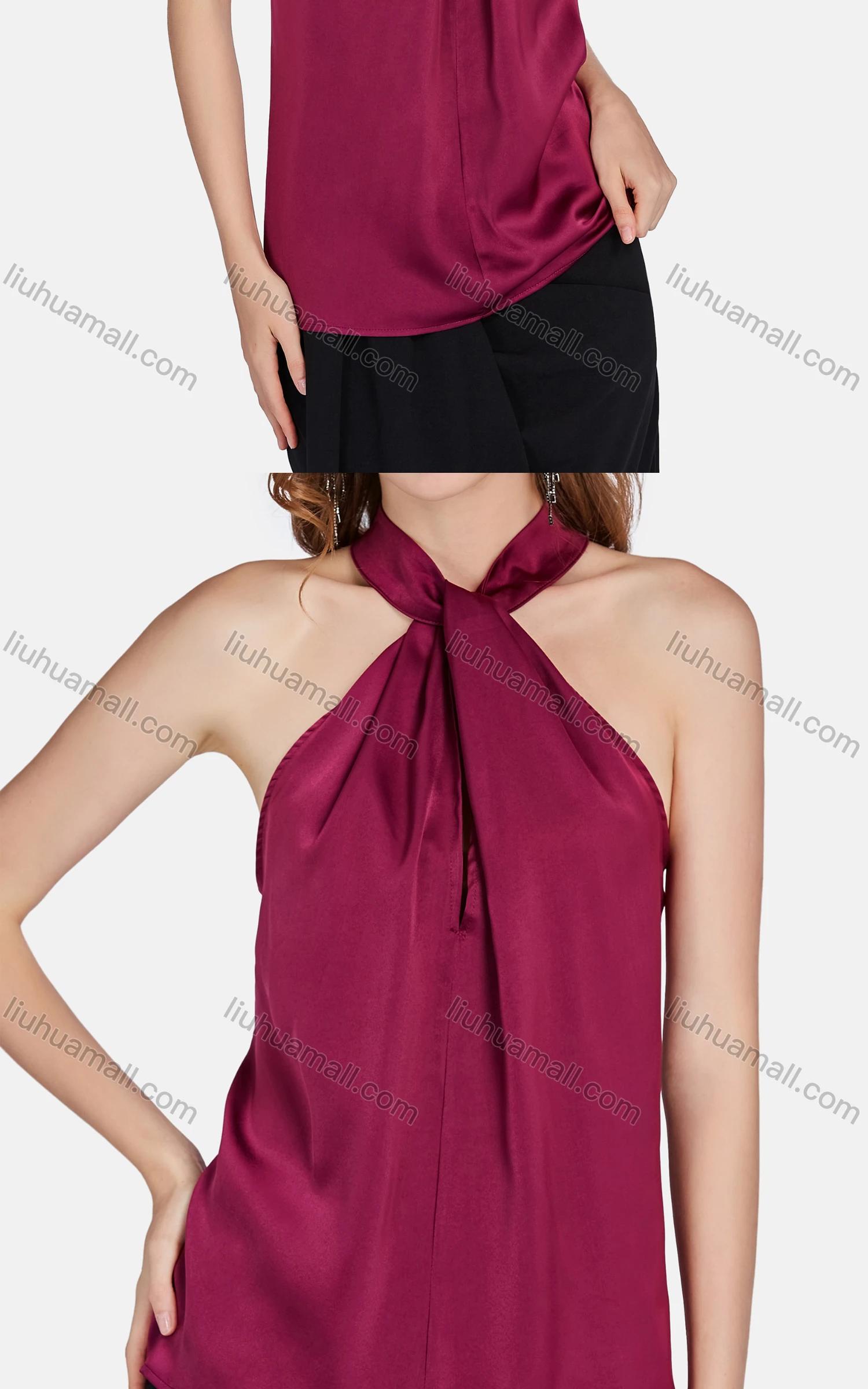 Wholesale Women's Glamorous Halter Neck Sleeveless Top & Tassel Hem Skirt 2-piece Set 6318-6319# - Liuhuamall