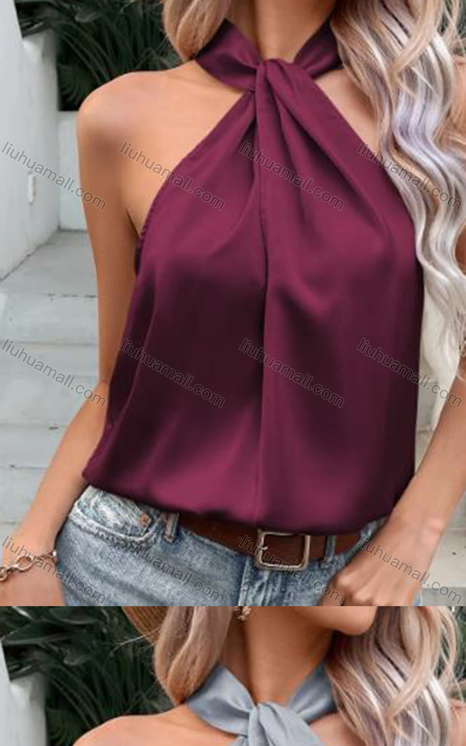 Wholesale Women's Glamorous Halter Neck Sleeveless Top & Tassel Hem Skirt 2-piece Set 6318-6319# - Liuhuamall