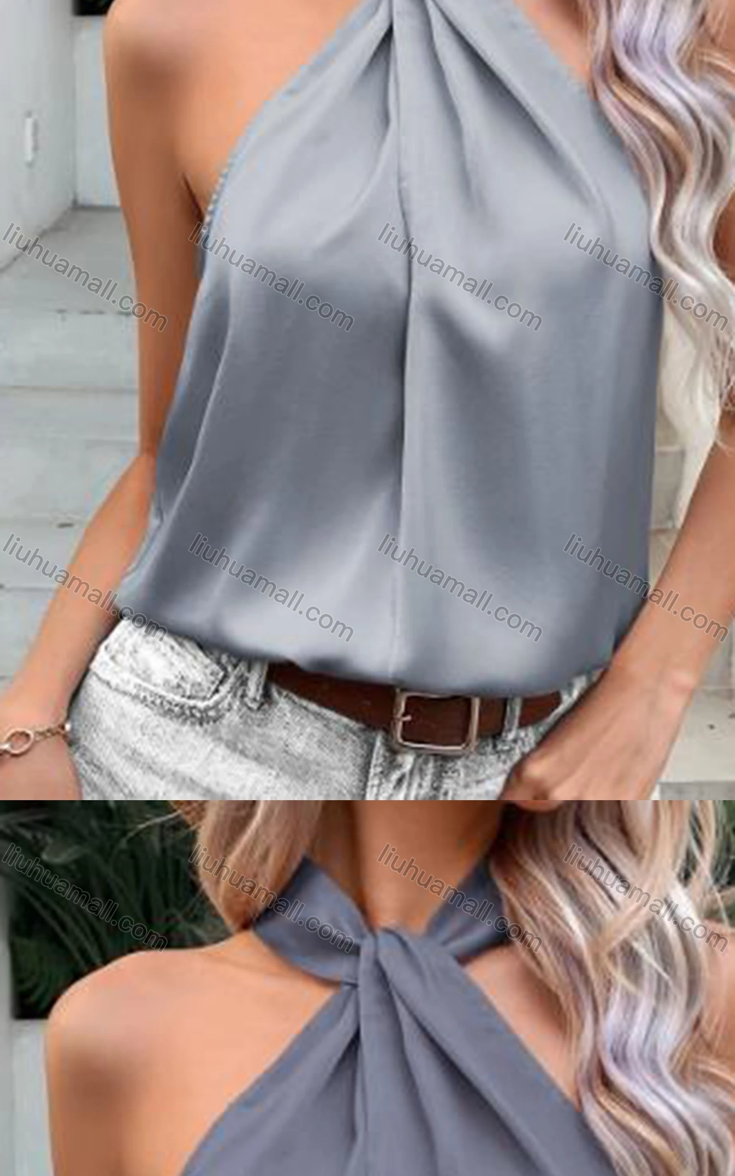 Wholesale Women's Glamorous Halter Neck Sleeveless Top & Tassel Hem Skirt 2-piece Set 6318-6319# - Liuhuamall