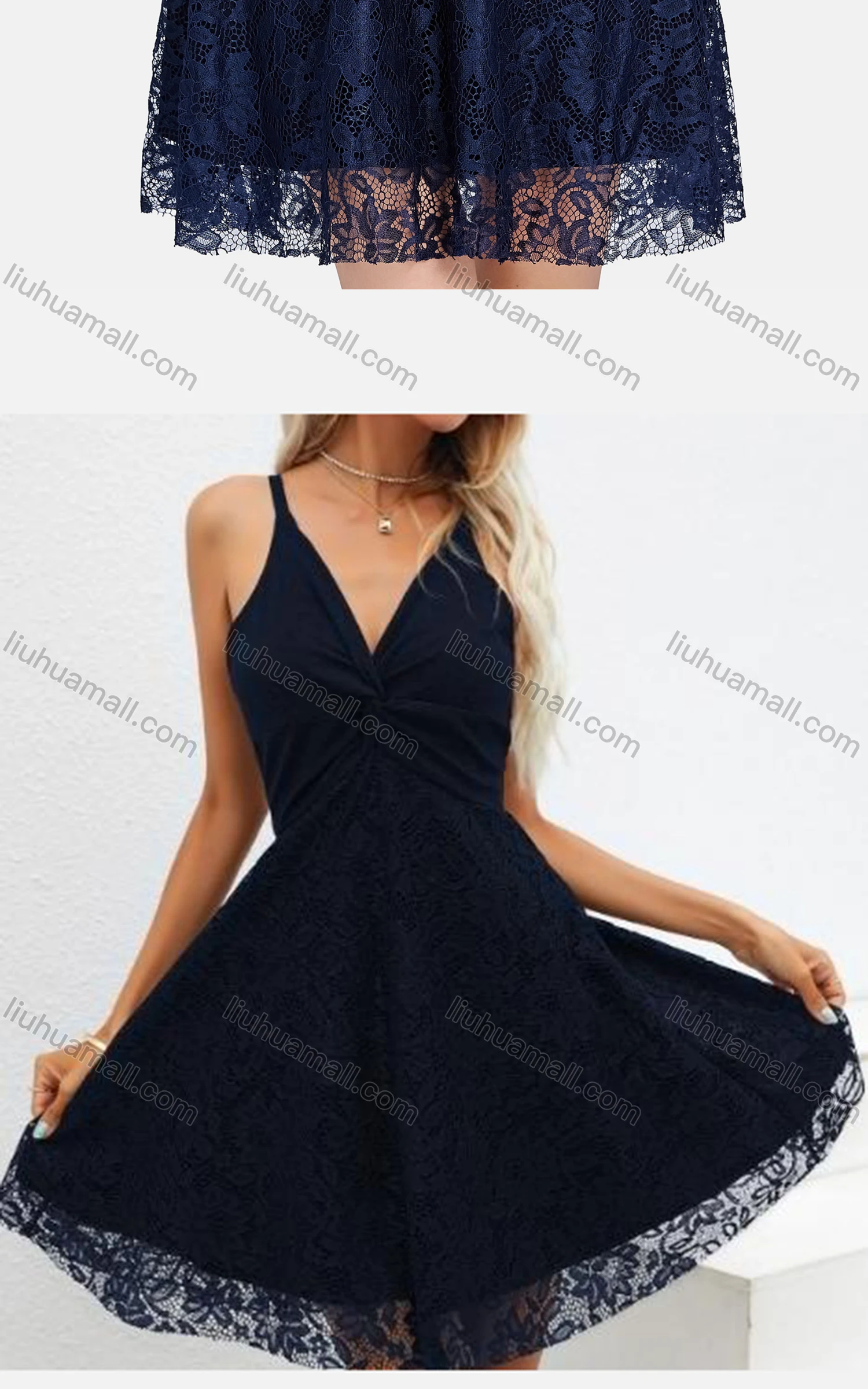 Wholesale Women's Glamorous Spaghetti Strap Guipure Lace Twist High Waist Short Dress 2617# - Liuhuamall